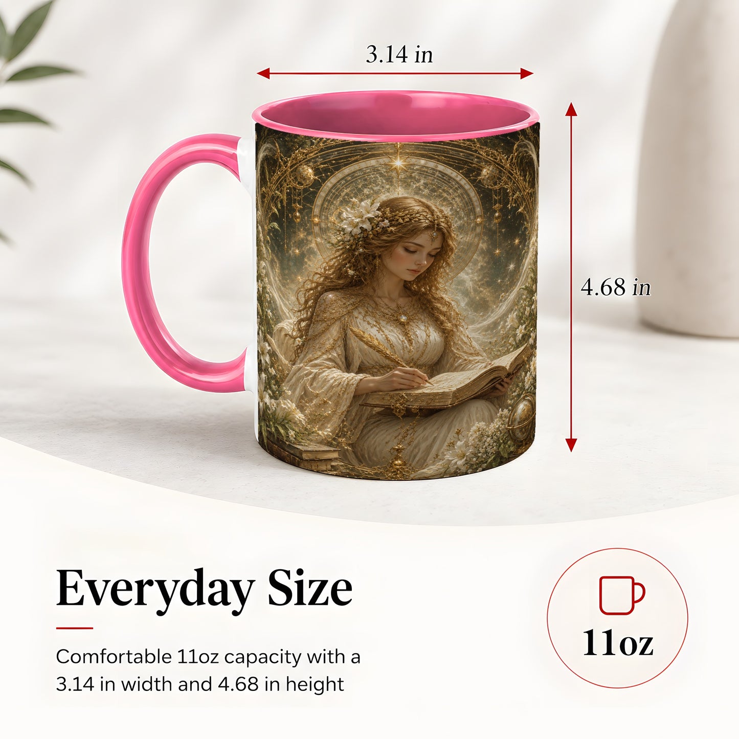 #pl[11oz|Pink] Virgo Maiden Ceramic Mug, Celestial Zodiac Floral Writing Art