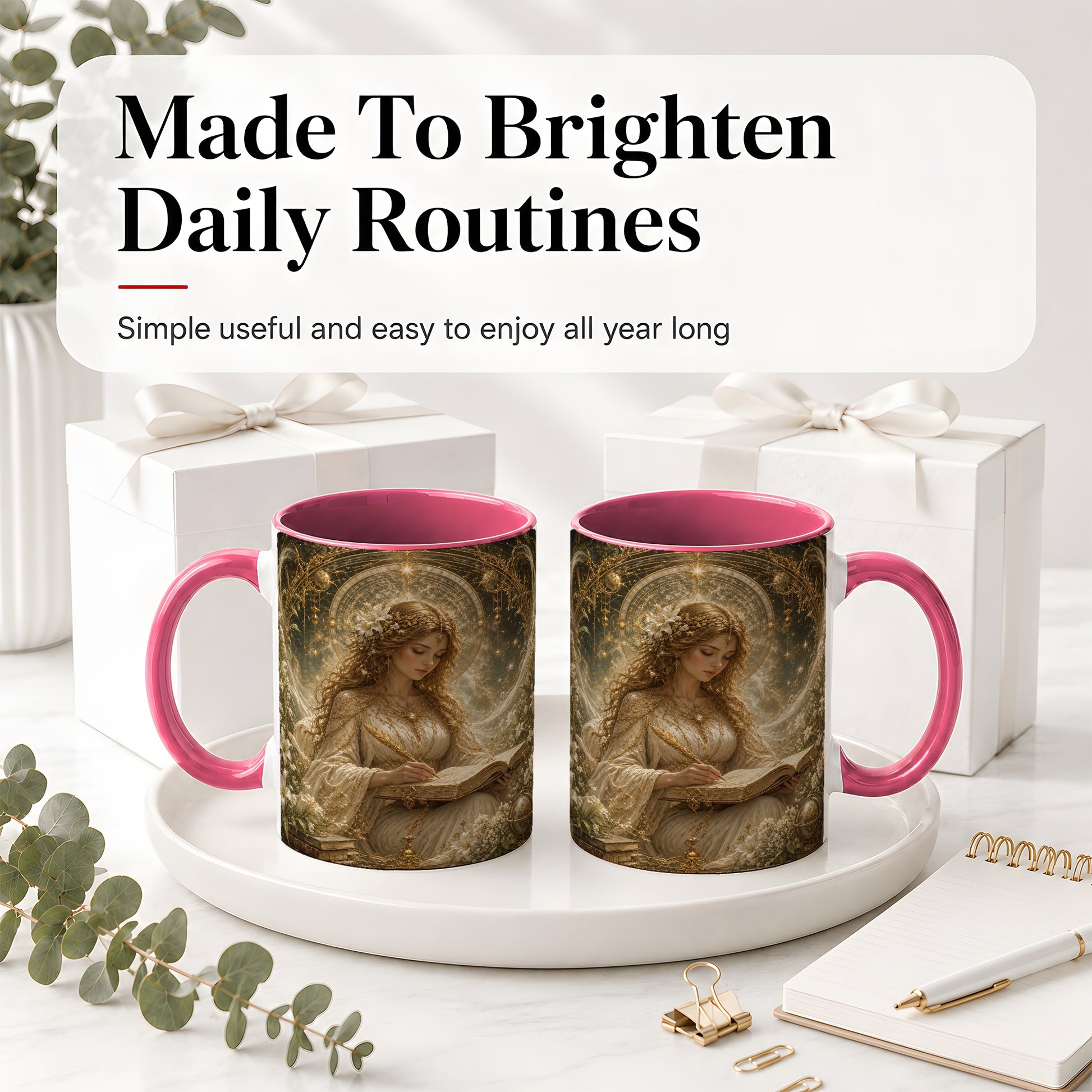 #pl[11oz|Pink] Virgo Maiden Ceramic Mug, Celestial Zodiac Floral Writing Art