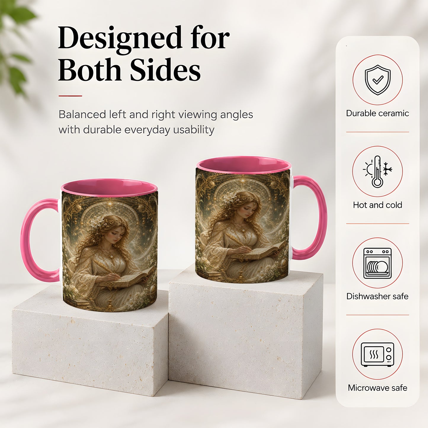 #pl[11oz|Pink] Virgo Maiden Ceramic Mug, Celestial Zodiac Floral Writing Art