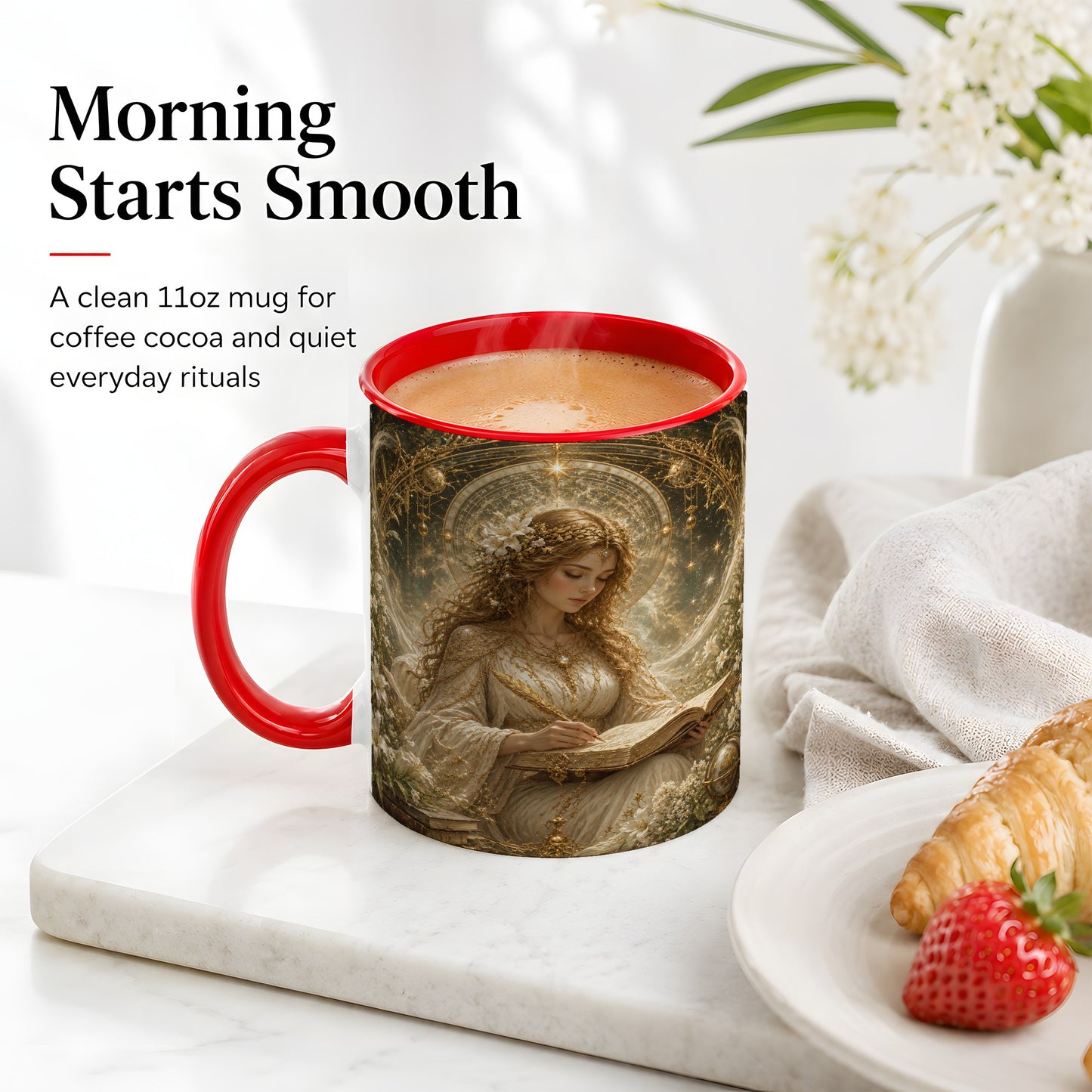 #pl[11oz|Red] Virgo Maiden Ceramic Mug, Celestial Zodiac Floral Writing Art