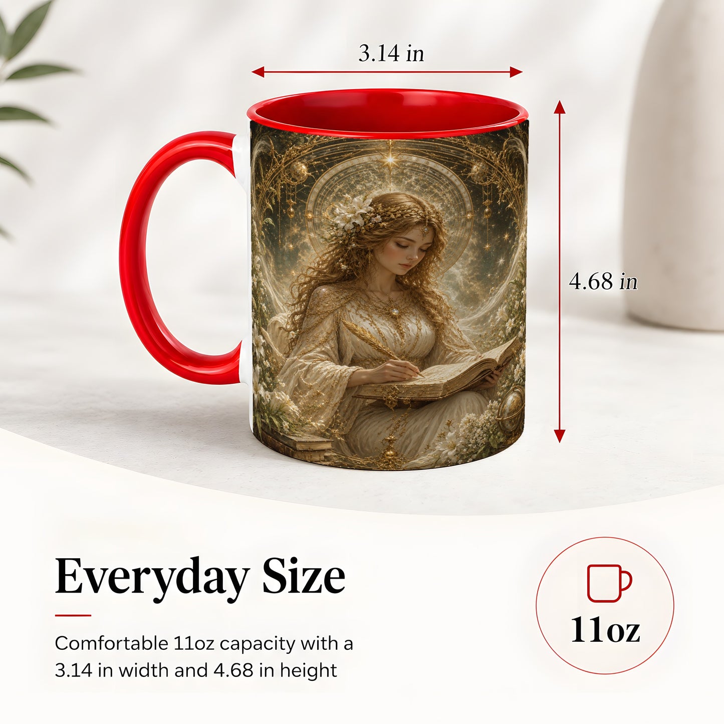 #pl[11oz|Red] Virgo Maiden Ceramic Mug, Celestial Zodiac Floral Writing Art