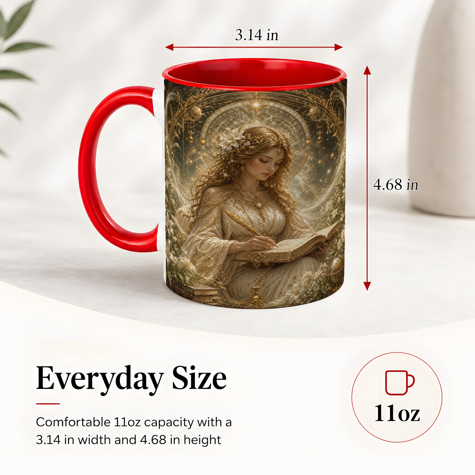 #pl[11oz|Red] Virgo Maiden Ceramic Mug, Celestial Zodiac Floral Writing Art