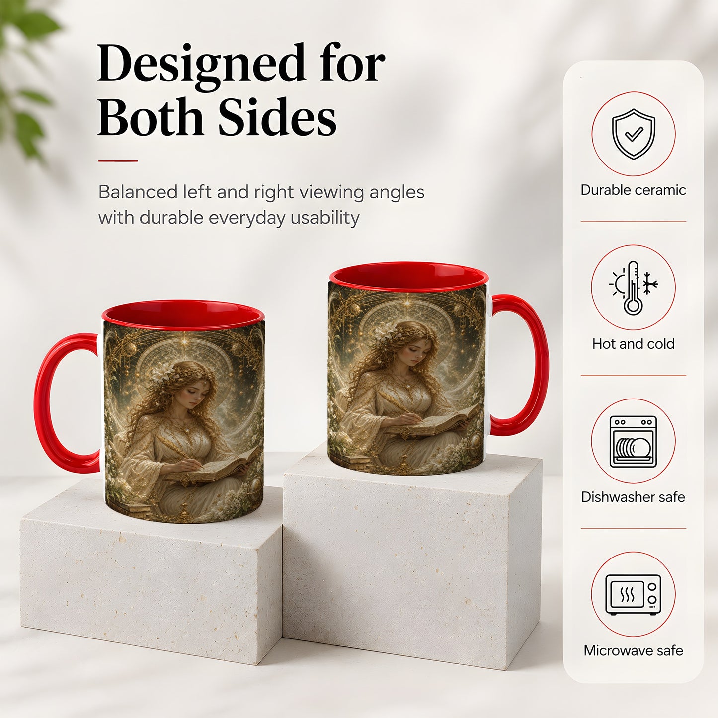 #pl[11oz|Red] Virgo Maiden Ceramic Mug, Celestial Zodiac Floral Writing Art