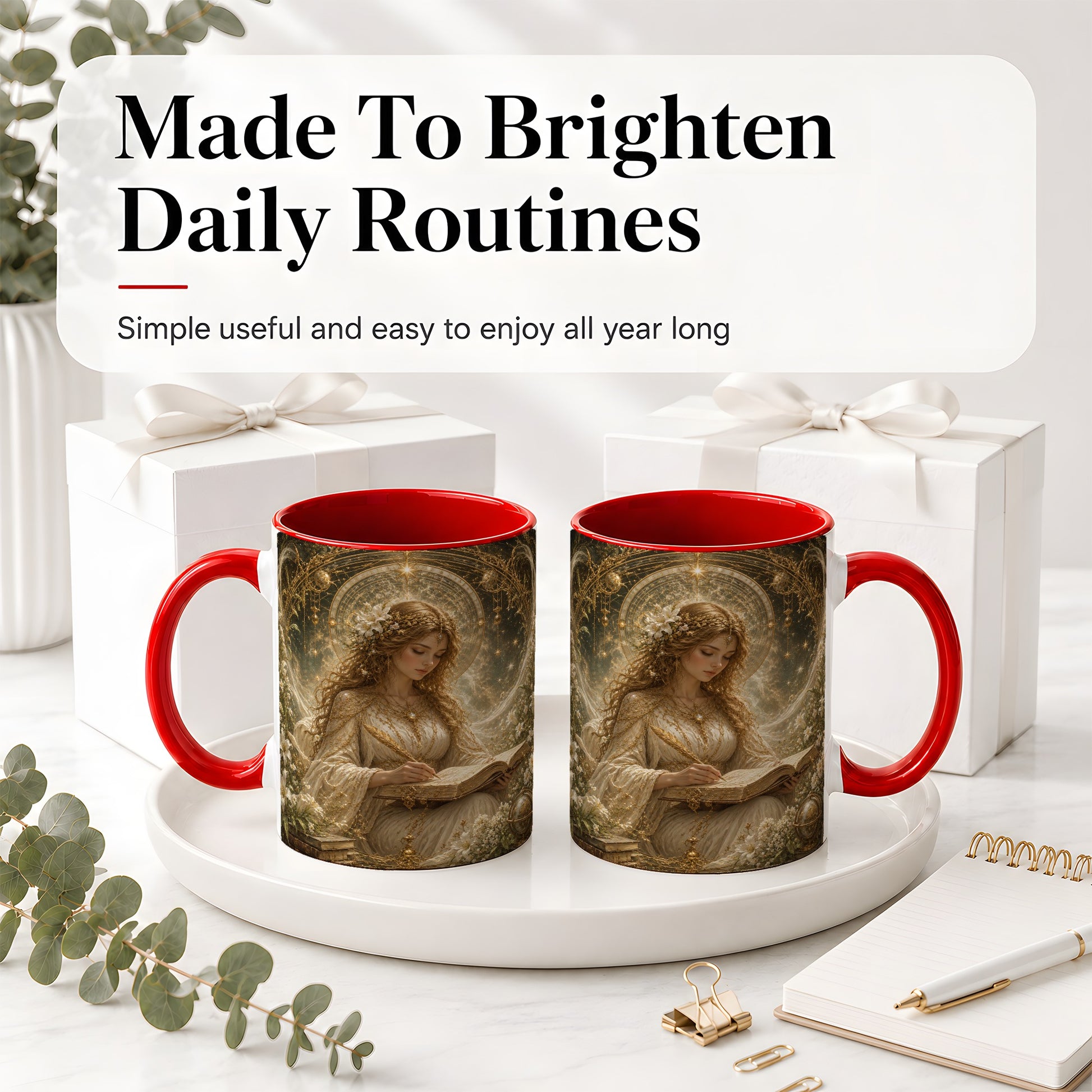 #pl[11oz|Red] Virgo Maiden Ceramic Mug, Celestial Zodiac Floral Writing Art