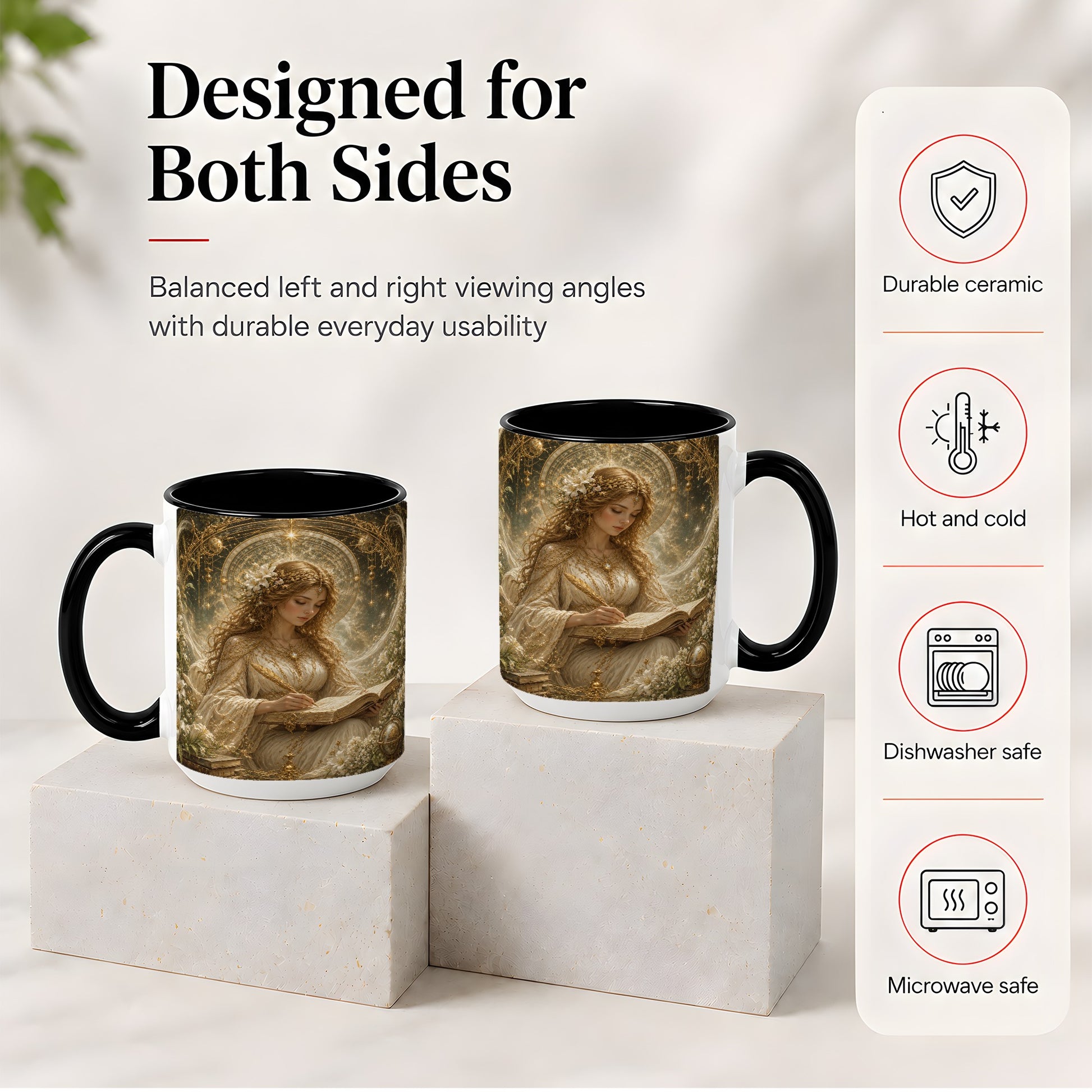 #pl[15oz|Black] Virgo Maiden Ceramic Mug, Celestial Zodiac Floral Writing Art