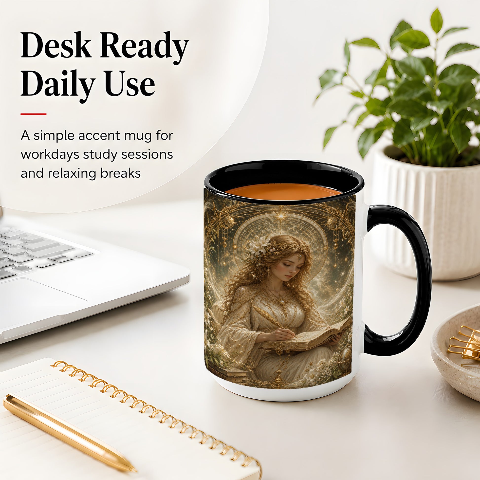 #pl[15oz|Black] Virgo Maiden Ceramic Mug, Celestial Zodiac Floral Writing Art