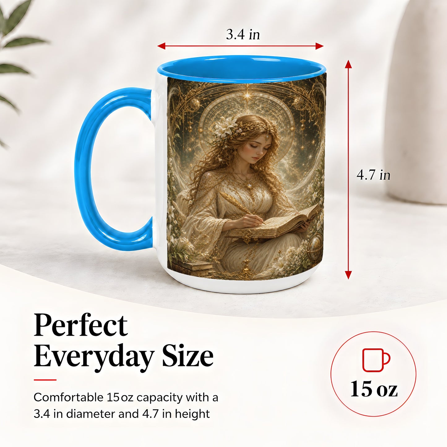 #pl[15oz|Blue] Virgo Maiden Ceramic Mug, Celestial Zodiac Floral Writing Art