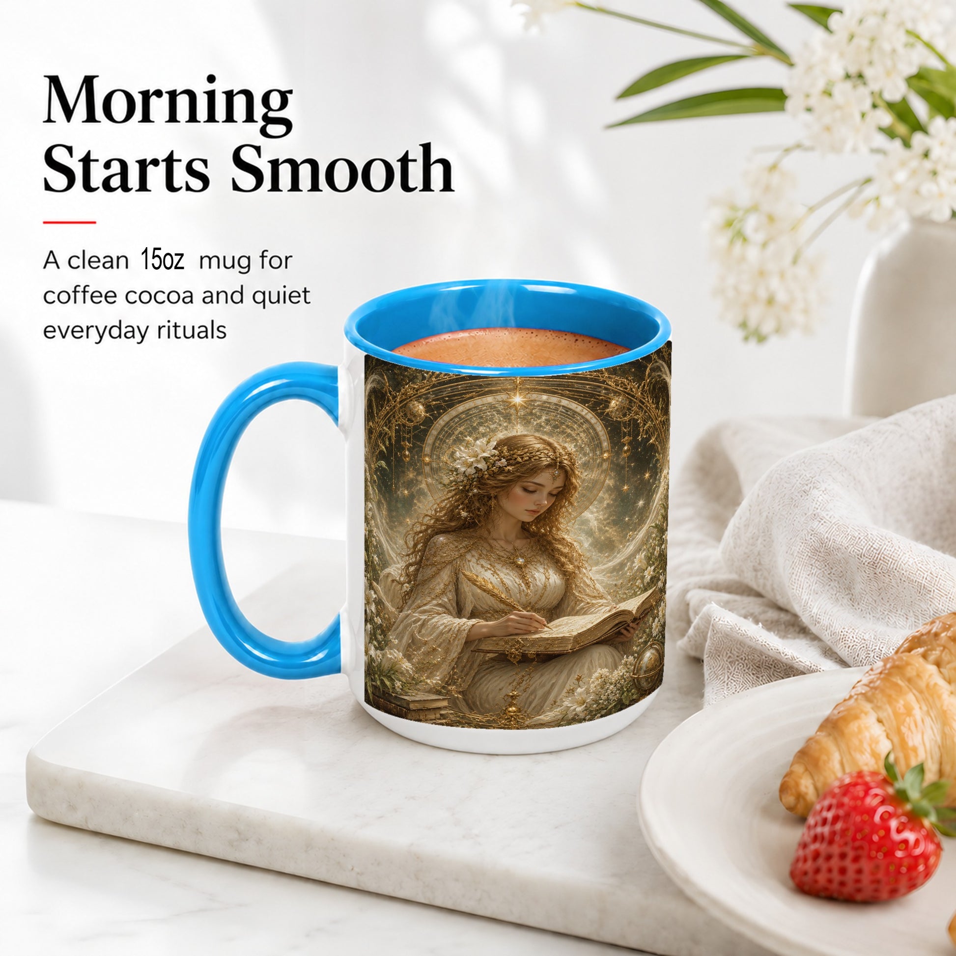 #pl[15oz|Blue] Virgo Maiden Ceramic Mug, Celestial Zodiac Floral Writing Art