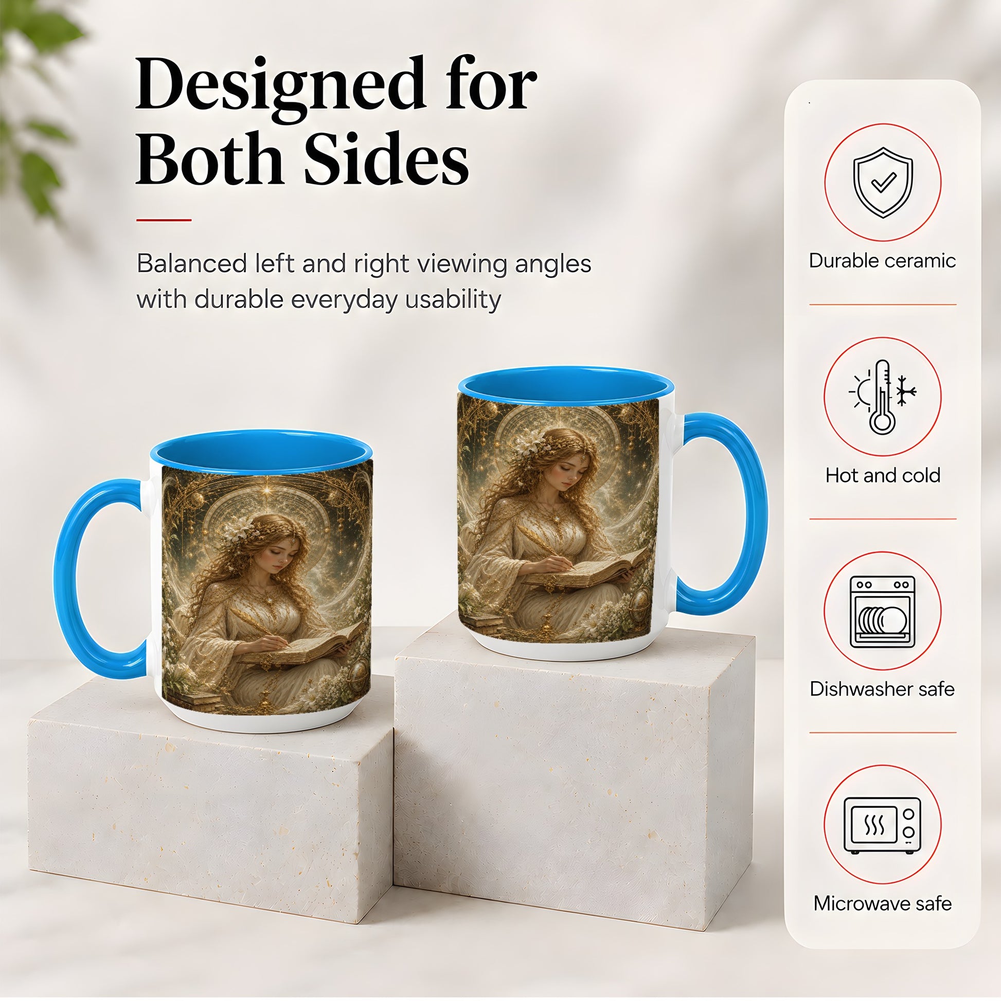 #pl[15oz|Blue] Virgo Maiden Ceramic Mug, Celestial Zodiac Floral Writing Art