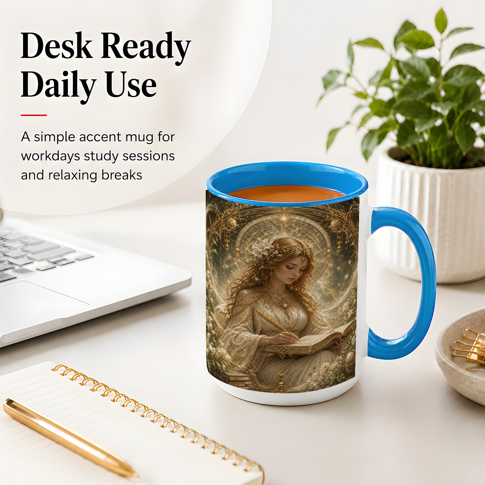 #pl[15oz|Blue] Virgo Maiden Ceramic Mug, Celestial Zodiac Floral Writing Art