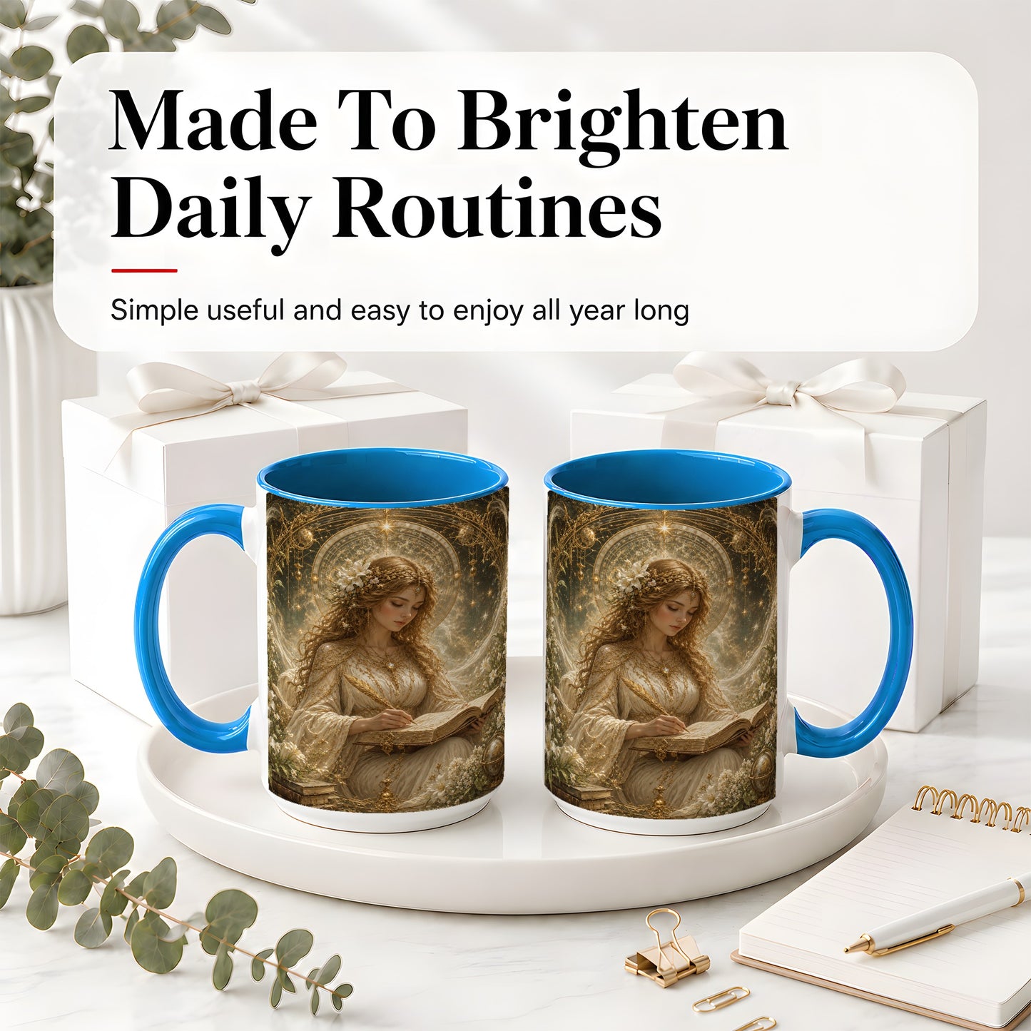 #pl[15oz|Blue] Virgo Maiden Ceramic Mug, Celestial Zodiac Floral Writing Art