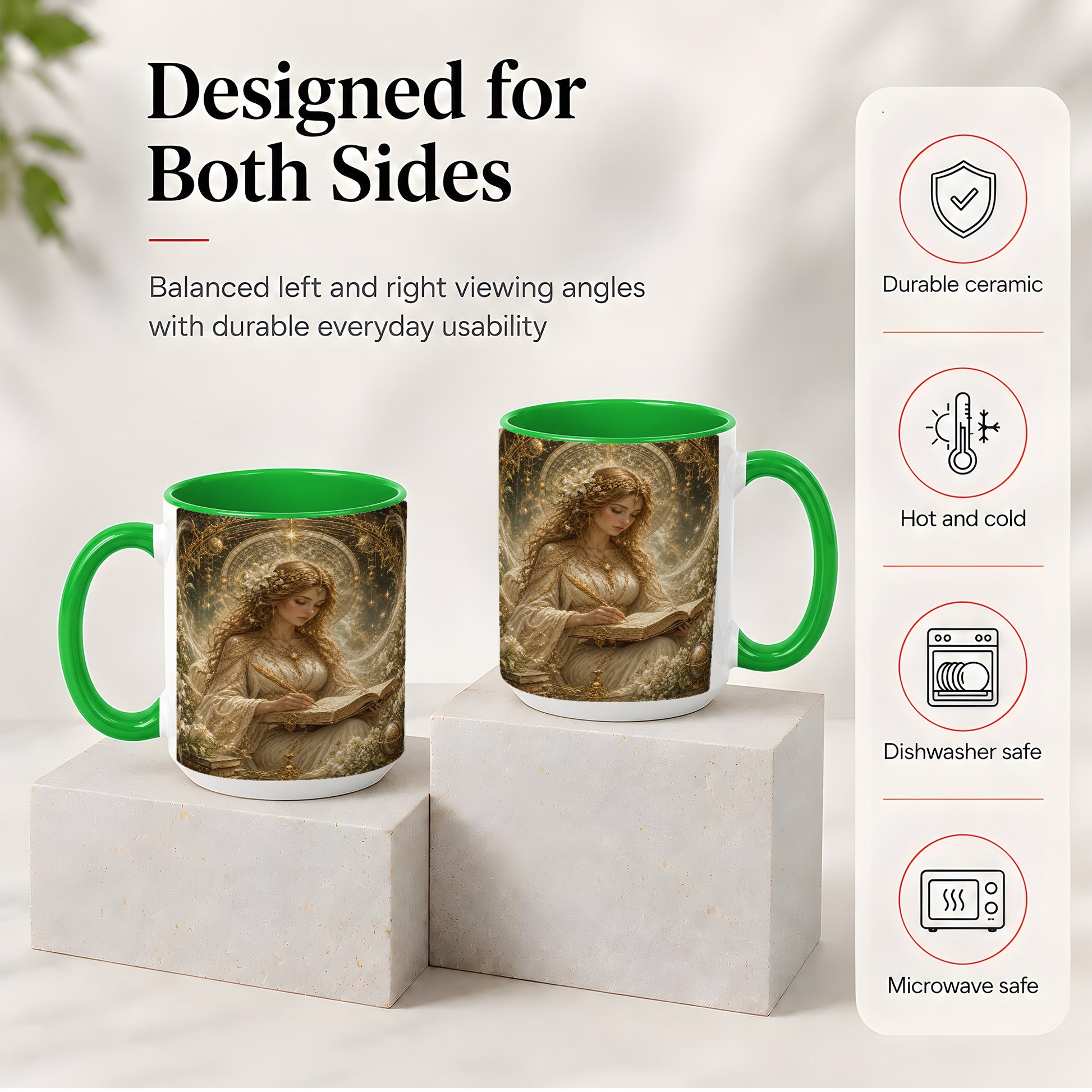 #pl[15oz|Green] Virgo Maiden Ceramic Mug, Celestial Zodiac Floral Writing Art