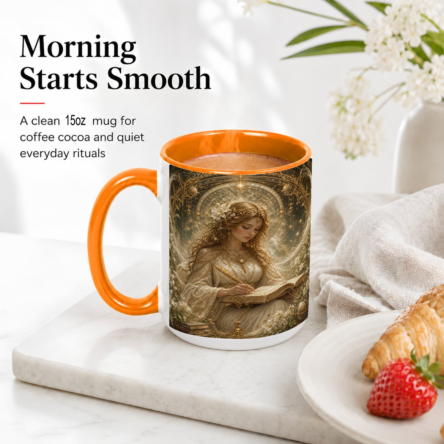 #pl[15oz|Orange] Virgo Maiden Ceramic Mug, Celestial Zodiac Floral Writing Art