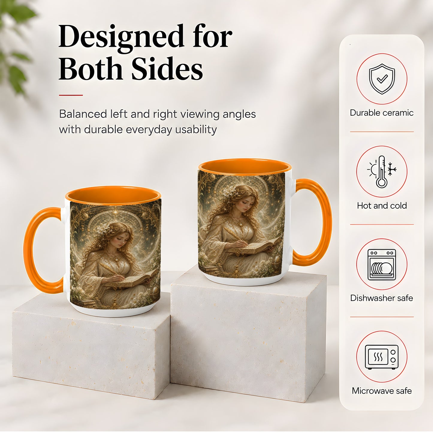#pl[15oz|Orange] Virgo Maiden Ceramic Mug, Celestial Zodiac Floral Writing Art