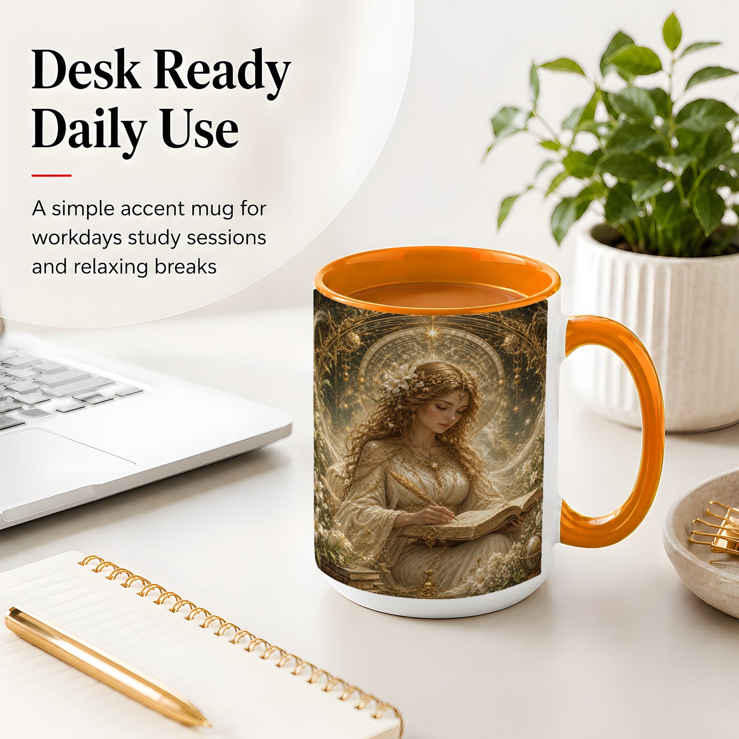 #pl[15oz|Orange] Virgo Maiden Ceramic Mug, Celestial Zodiac Floral Writing Art