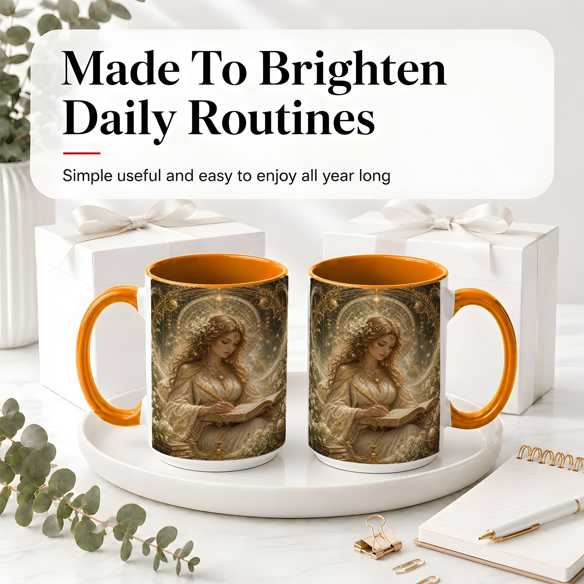 #pl[15oz|Orange] Virgo Maiden Ceramic Mug, Celestial Zodiac Floral Writing Art