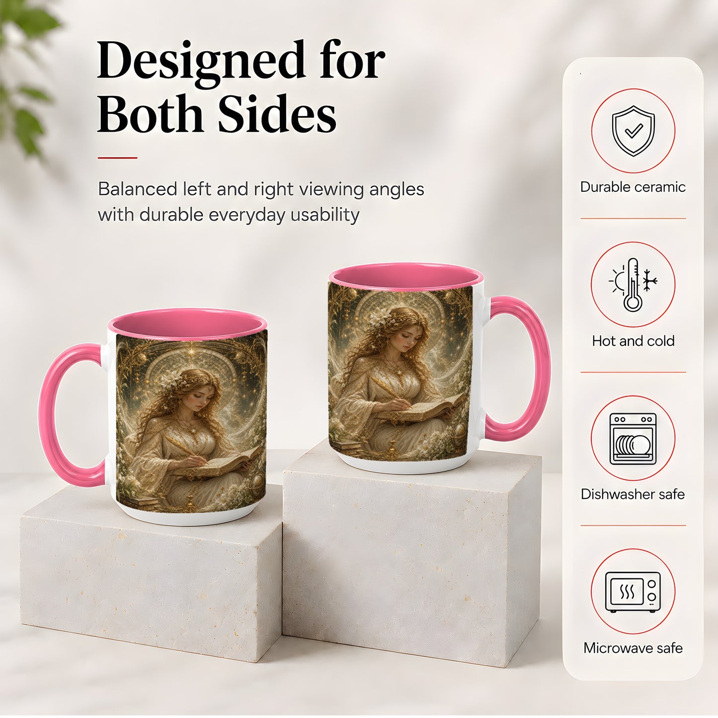 #pl[15oz|Pink] Virgo Maiden Ceramic Mug, Celestial Zodiac Floral Writing Art