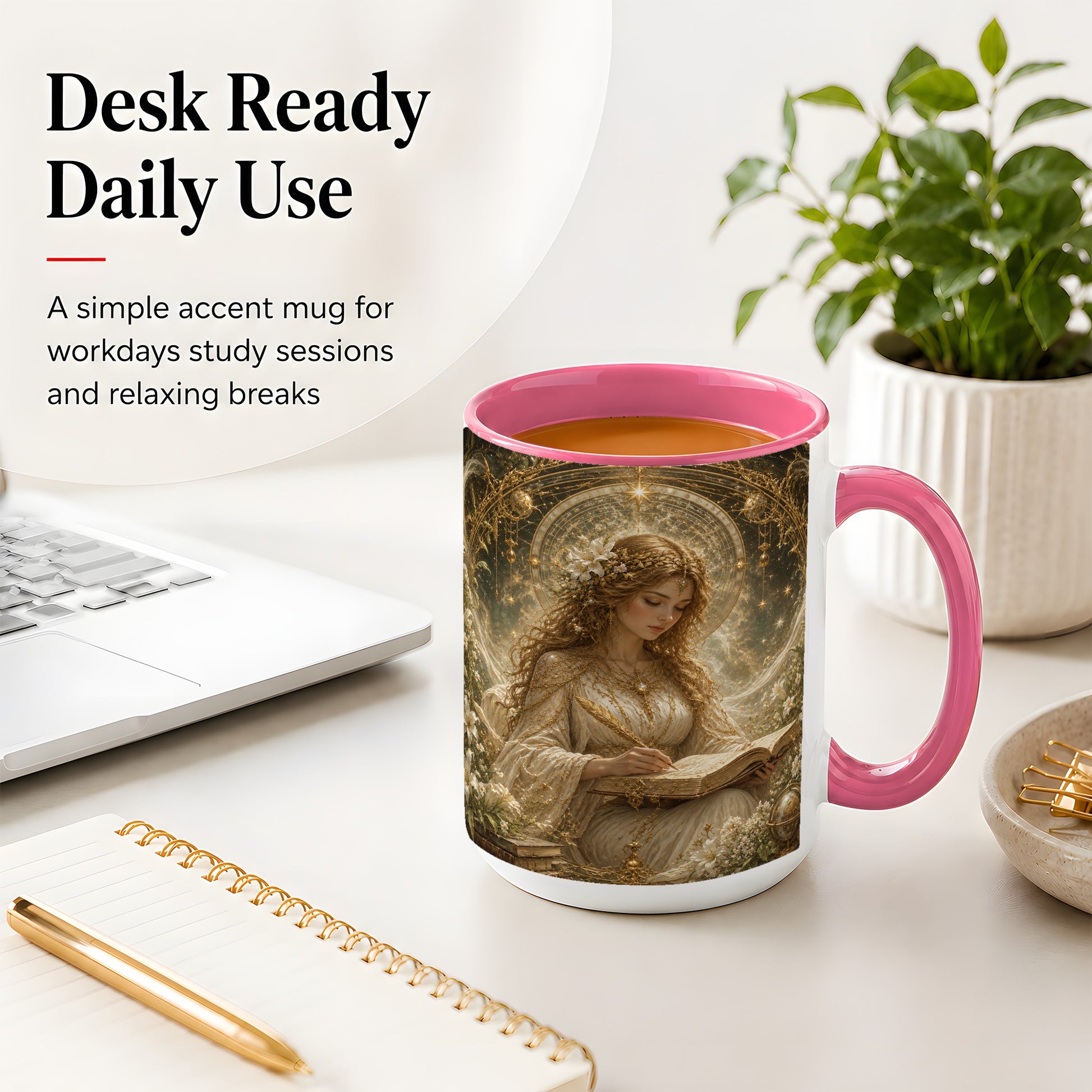 #pl[15oz|Pink] Virgo Maiden Ceramic Mug, Celestial Zodiac Floral Writing Art