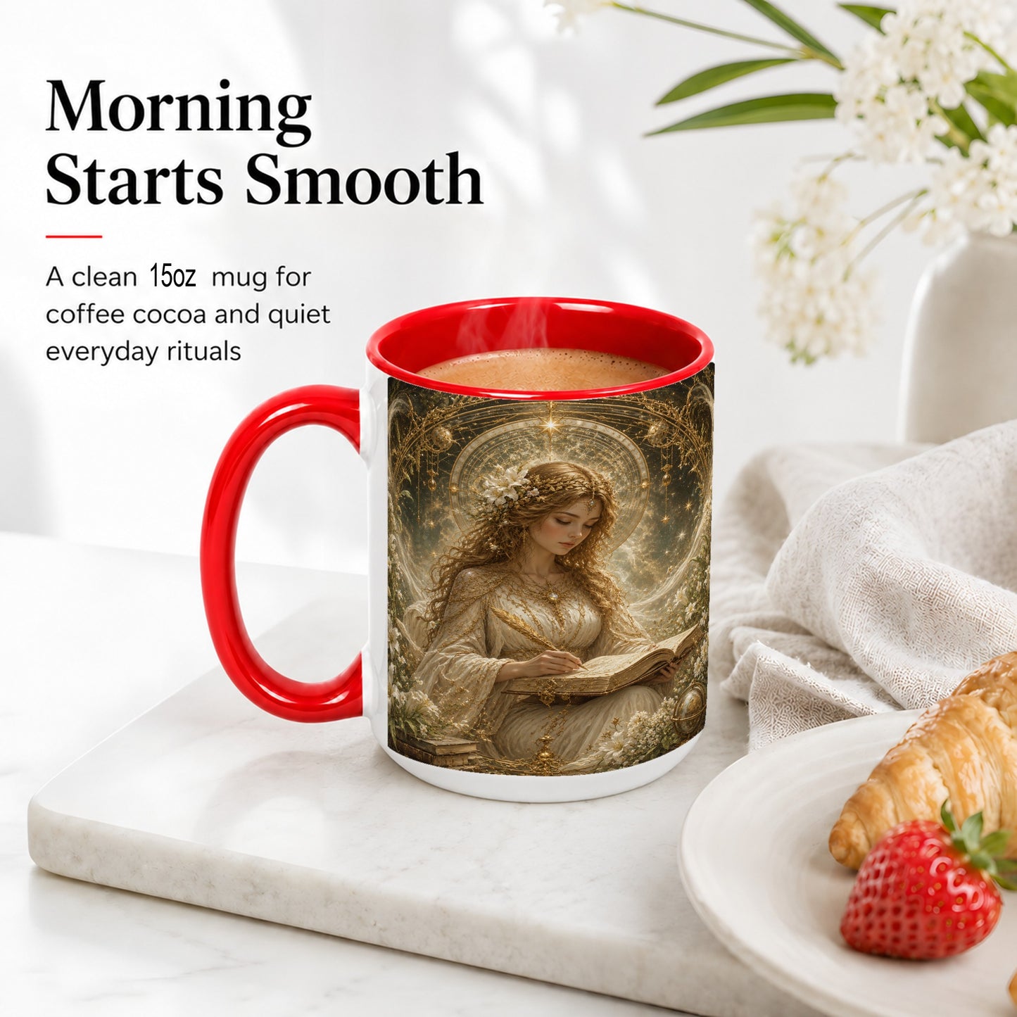 #pl[15oz|Red] Virgo Maiden Ceramic Mug, Celestial Zodiac Floral Writing Art