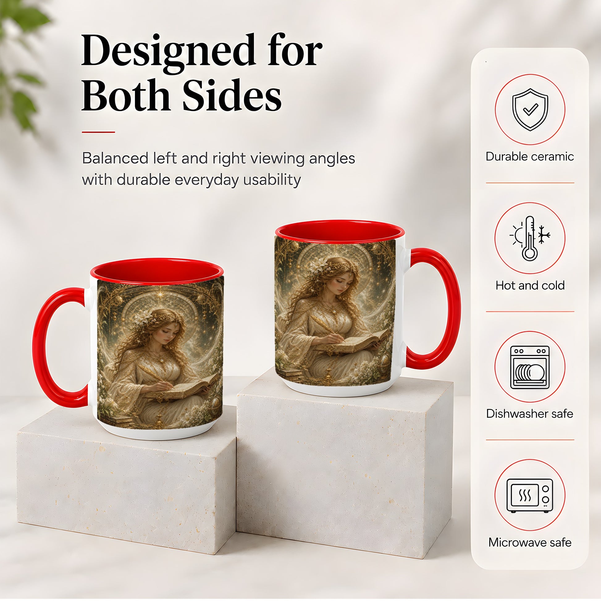 #pl[15oz|Red] Virgo Maiden Ceramic Mug, Celestial Zodiac Floral Writing Art