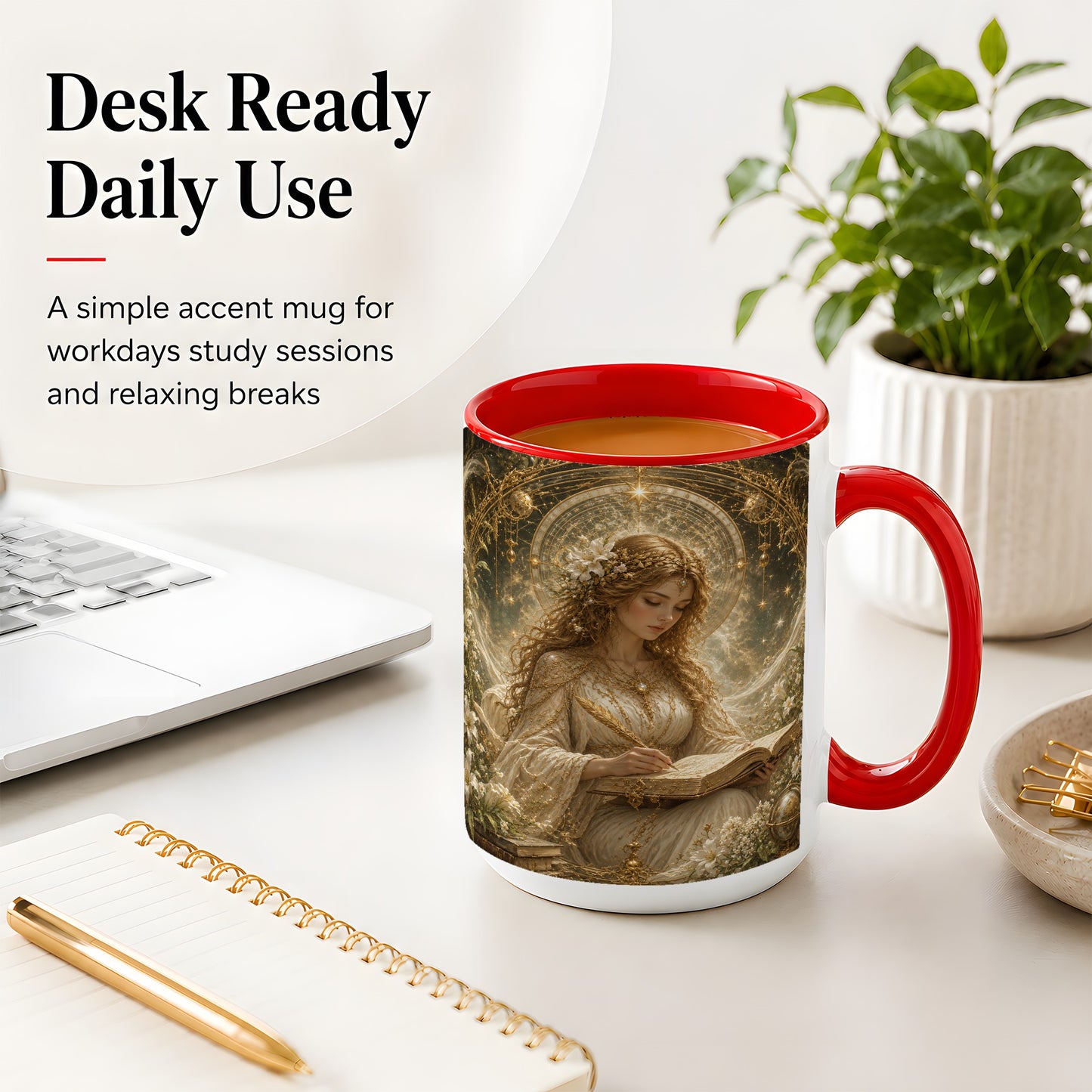 #pl[15oz|Red] Virgo Maiden Ceramic Mug, Celestial Zodiac Floral Writing Art
