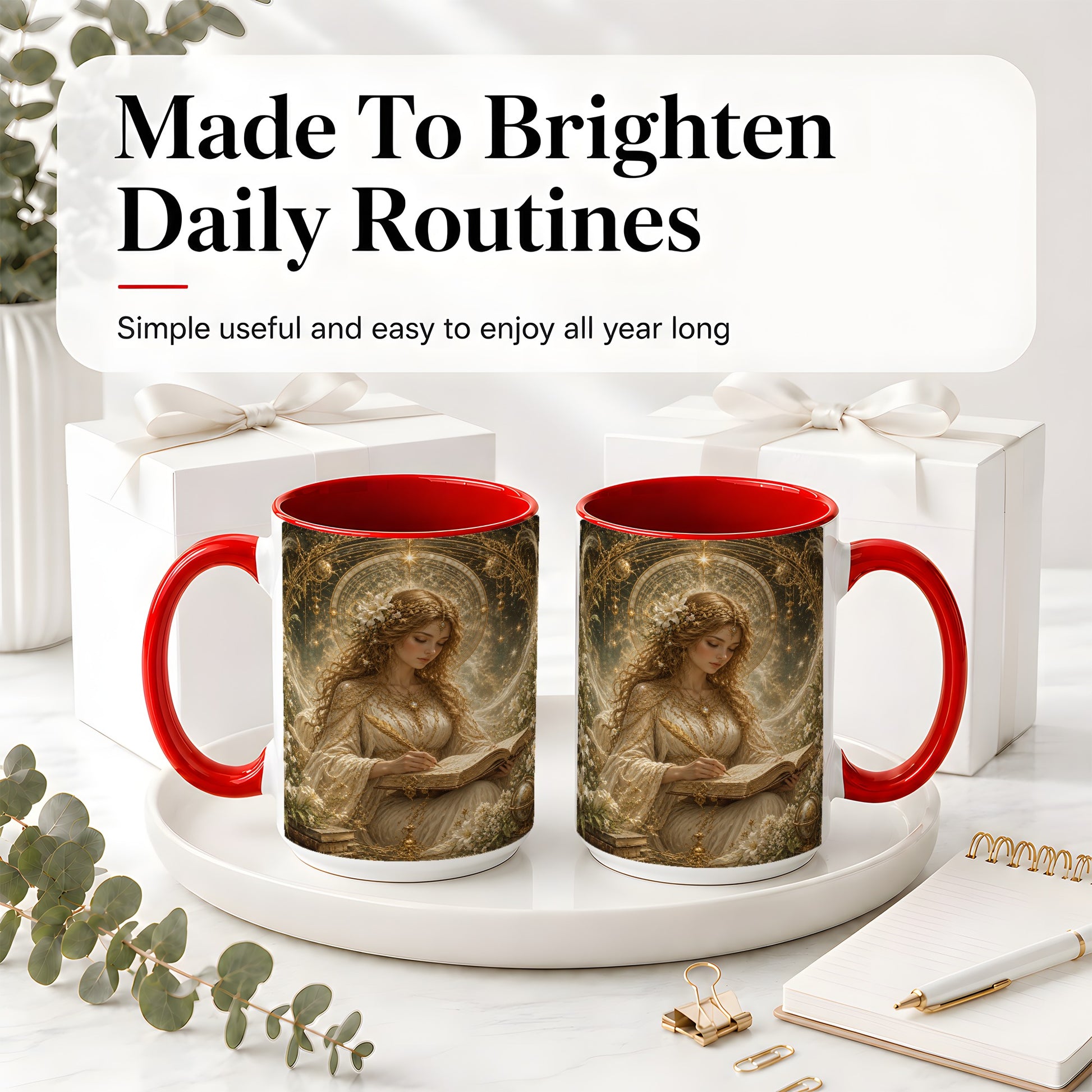 #pl[15oz|Red] Virgo Maiden Ceramic Mug, Celestial Zodiac Floral Writing Art