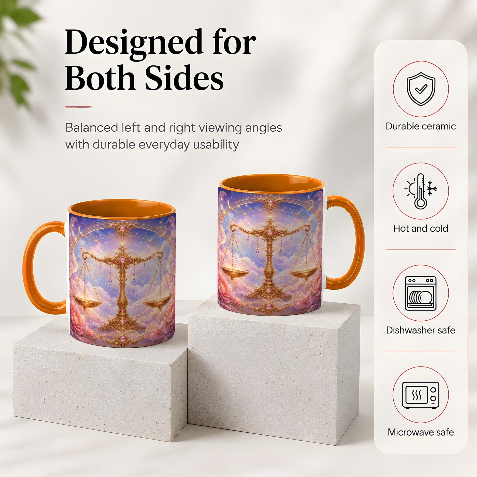 #pl[11oz|Orange] Libra Zodiac Ceramic Mug, Celestial Floral Balance Scales