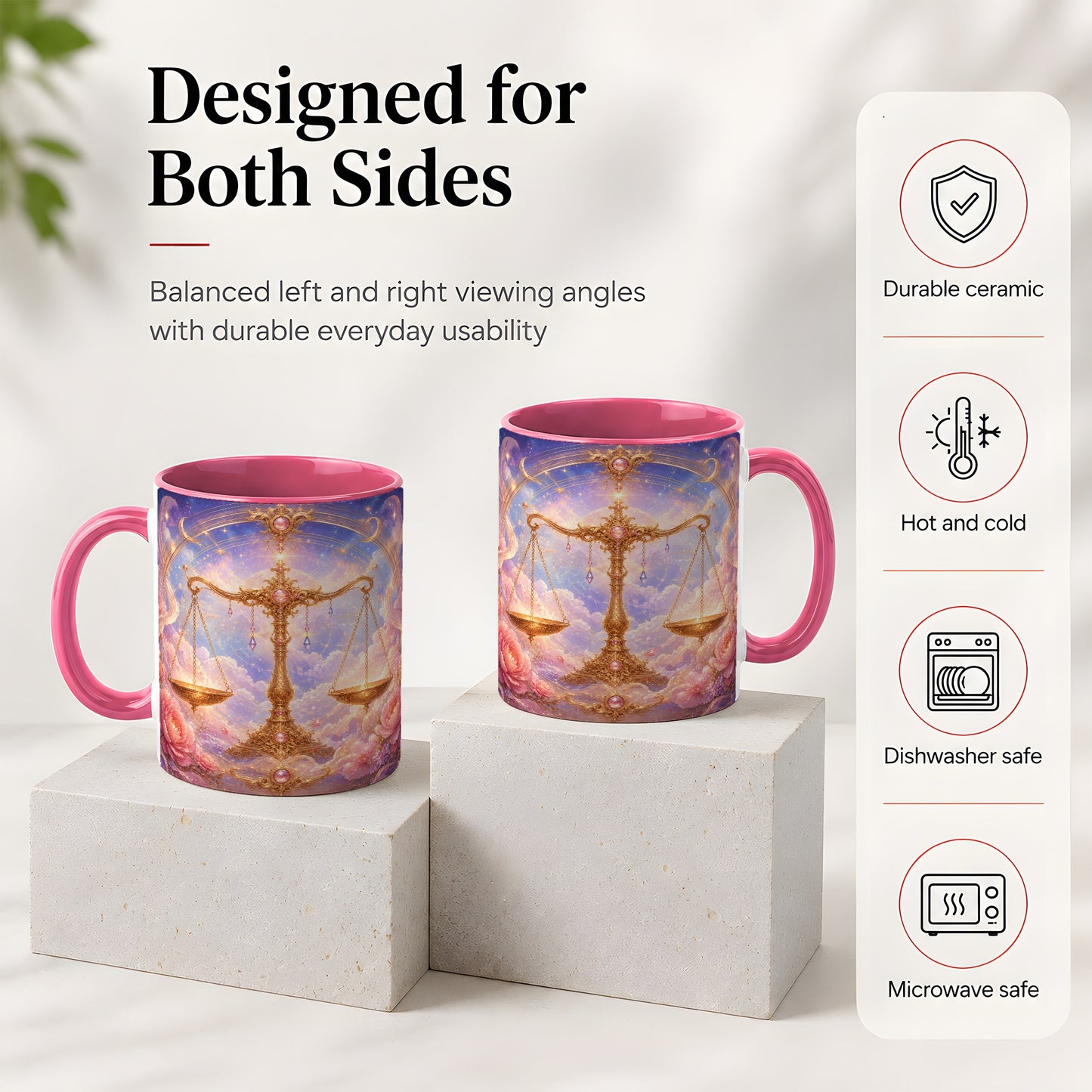 #pl[11oz|Pink] Libra Zodiac Ceramic Mug, Celestial Floral Balance Scales