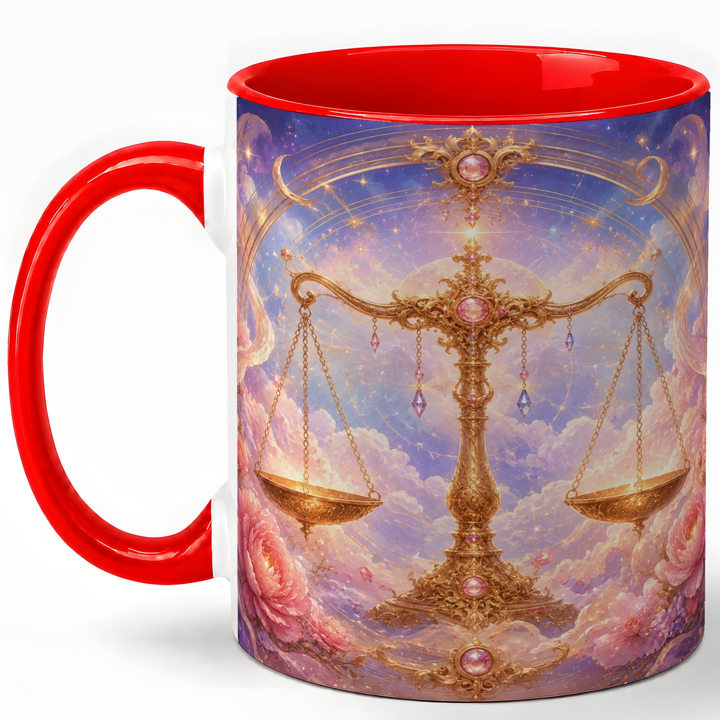 Libra Zodiac Ceramic Mug, Celestial Floral Balance Scales