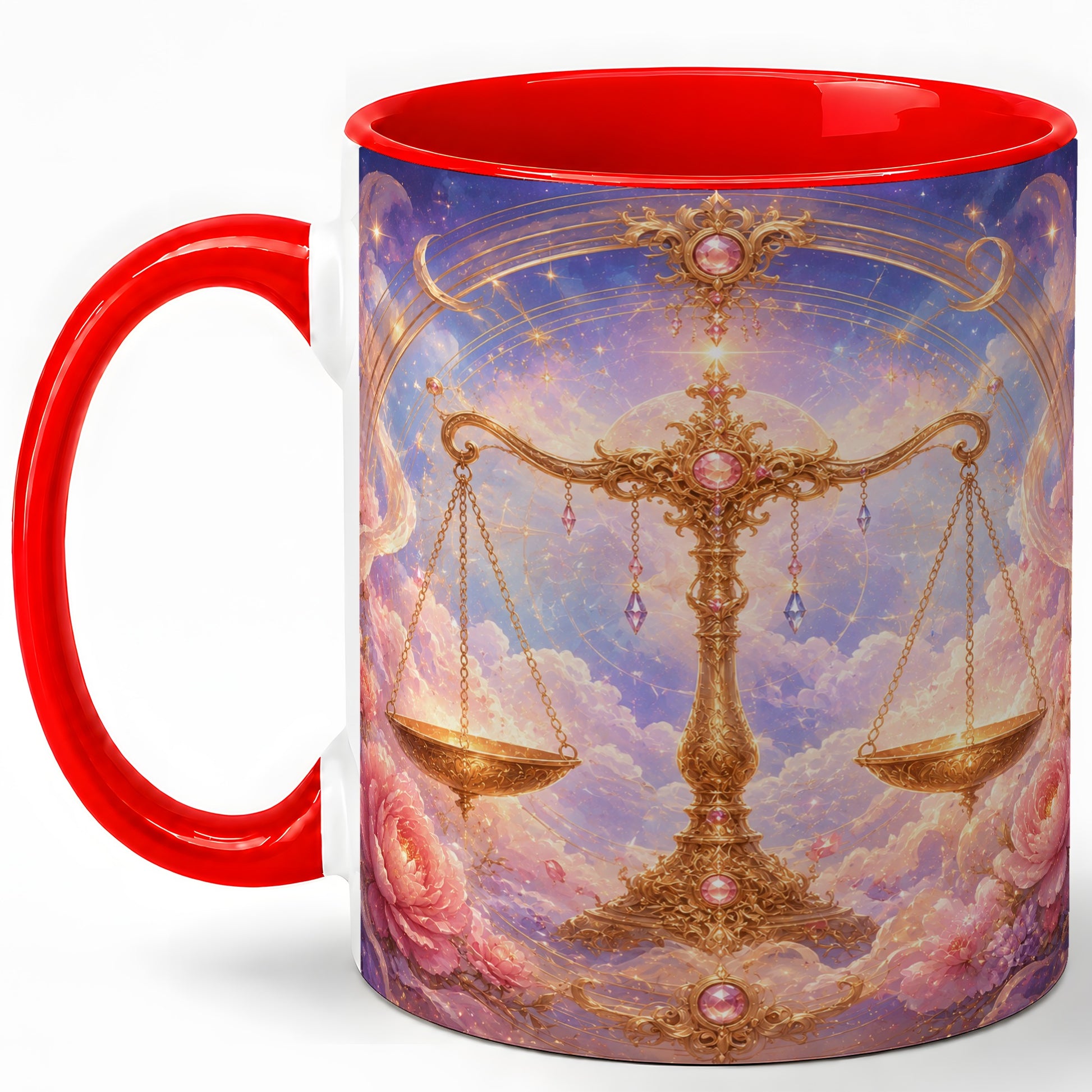 Libra Zodiac Ceramic Mug, Celestial Floral Balance Scales
