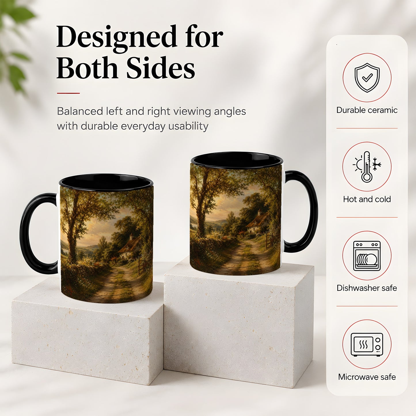 #pl[11oz|Black] Cottage Countryside Ceramic Mug, Golden Garden Path Landscape