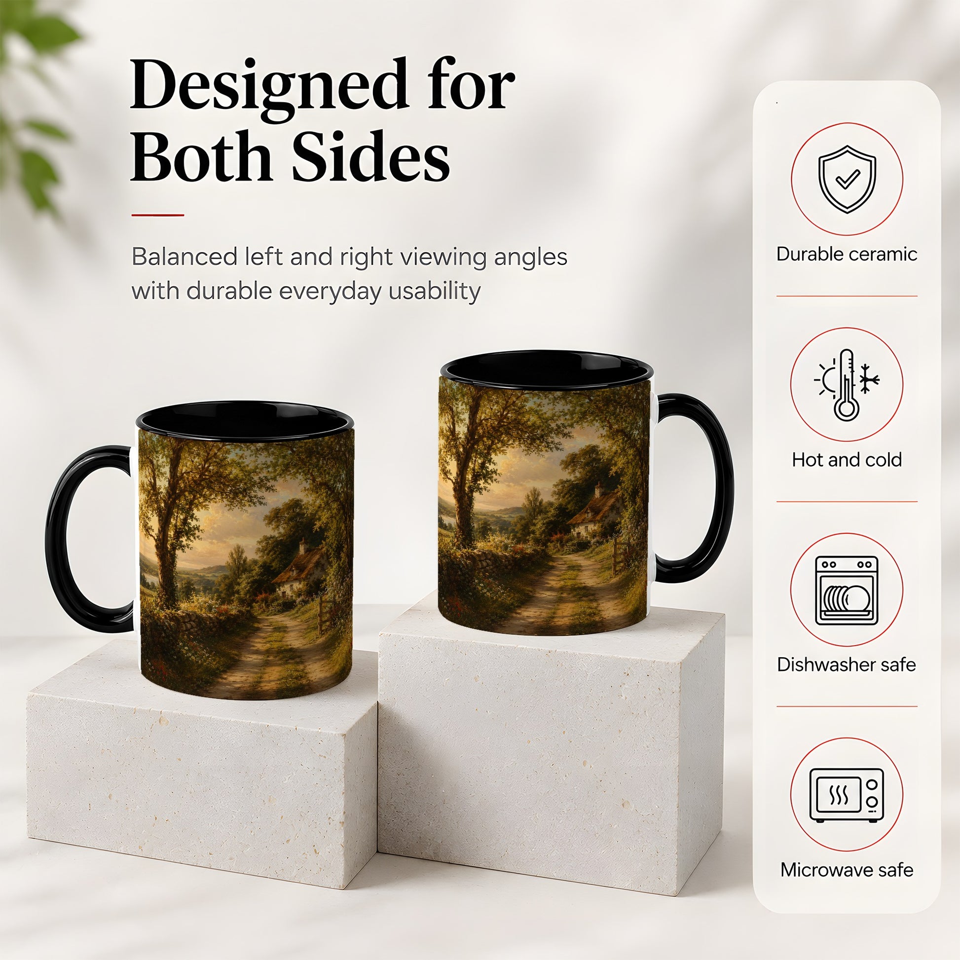 #pl[11oz|Black] Cottage Countryside Ceramic Mug, Golden Garden Path Landscape