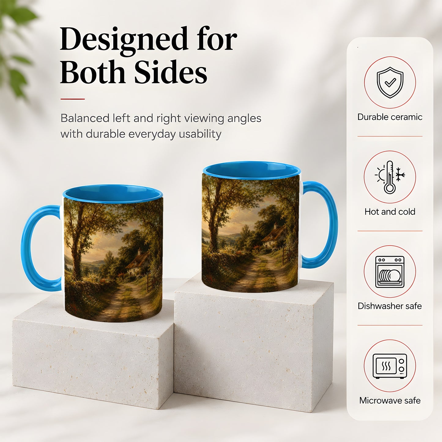 #pl[11oz|Blue] Cottage Countryside Ceramic Mug, Golden Garden Path Landscape