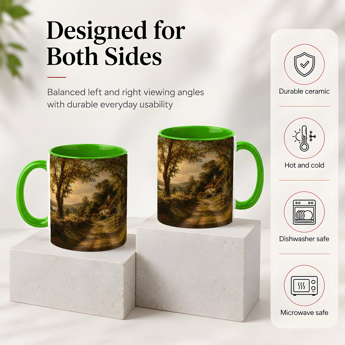 #pl[11oz|Green] Cottage Countryside Ceramic Mug, Golden Garden Path Landscape