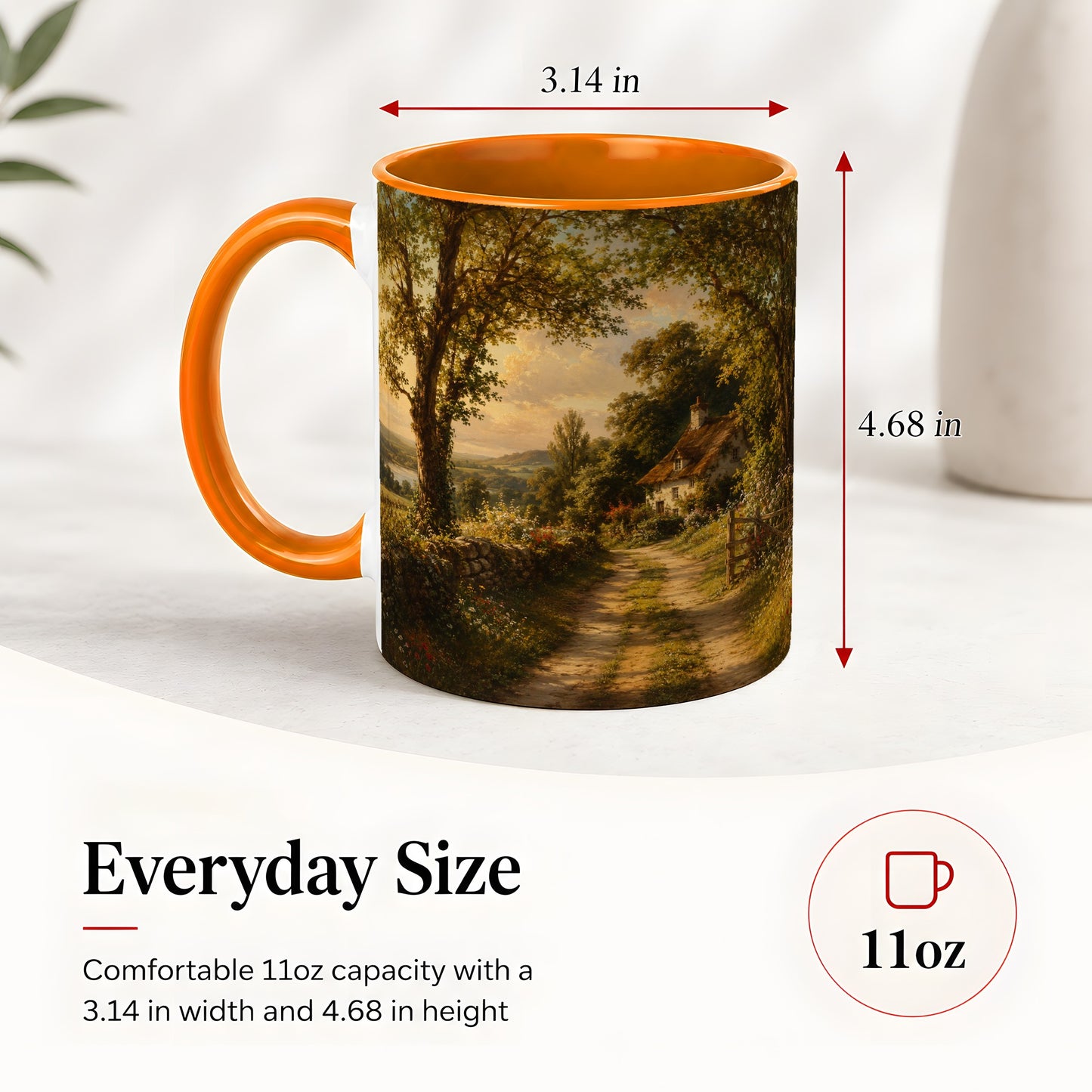 #pl[11oz|Orange] Cottage Countryside Ceramic Mug, Golden Garden Path Landscape
