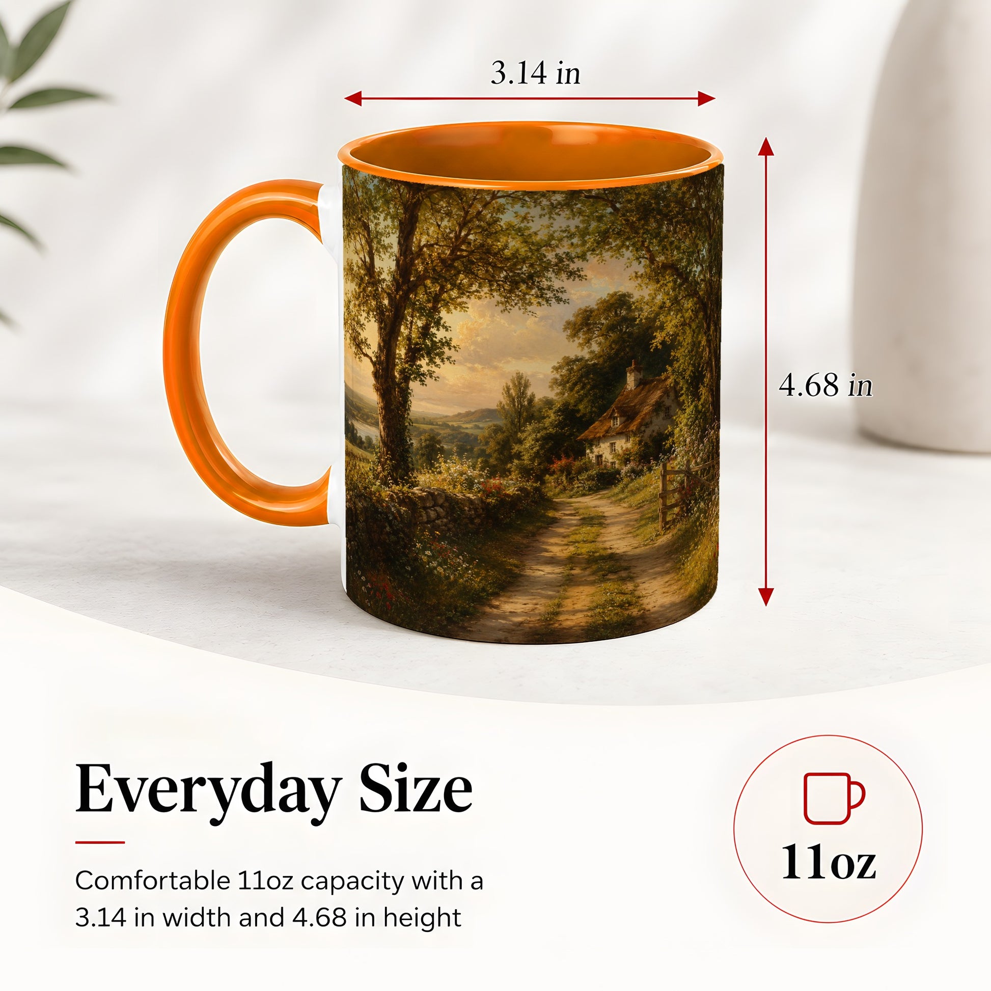 #pl[11oz|Orange] Cottage Countryside Ceramic Mug, Golden Garden Path Landscape