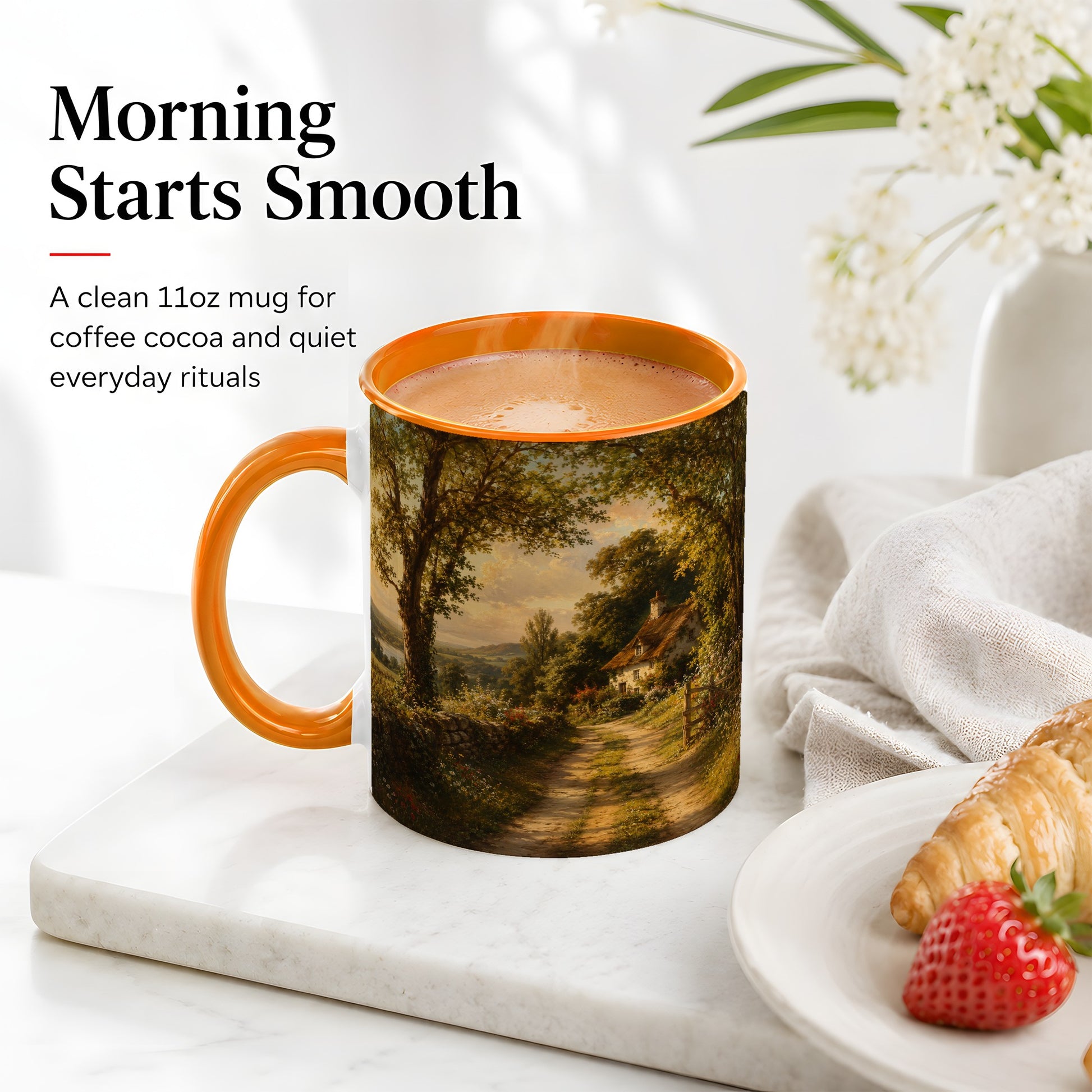 #pl[11oz|Orange] Cottage Countryside Ceramic Mug, Golden Garden Path Landscape