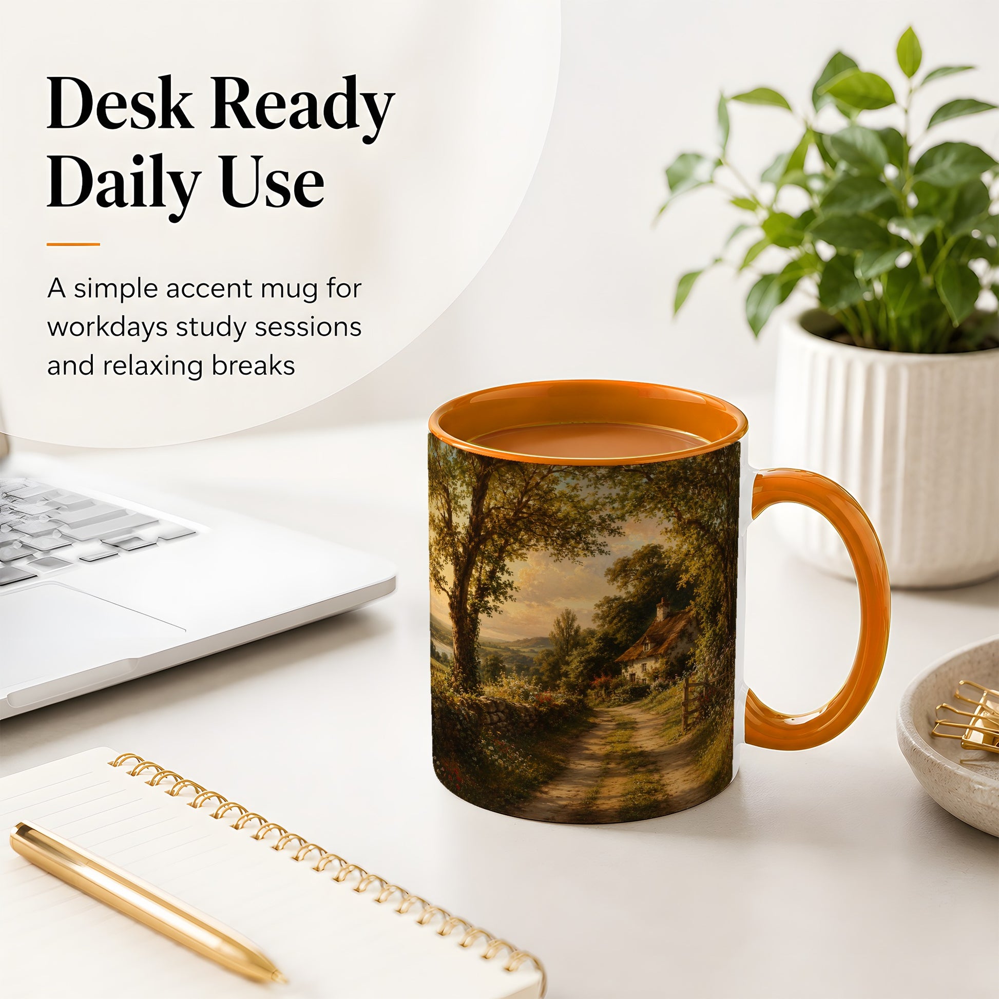 #pl[11oz|Orange] Cottage Countryside Ceramic Mug, Golden Garden Path Landscape
