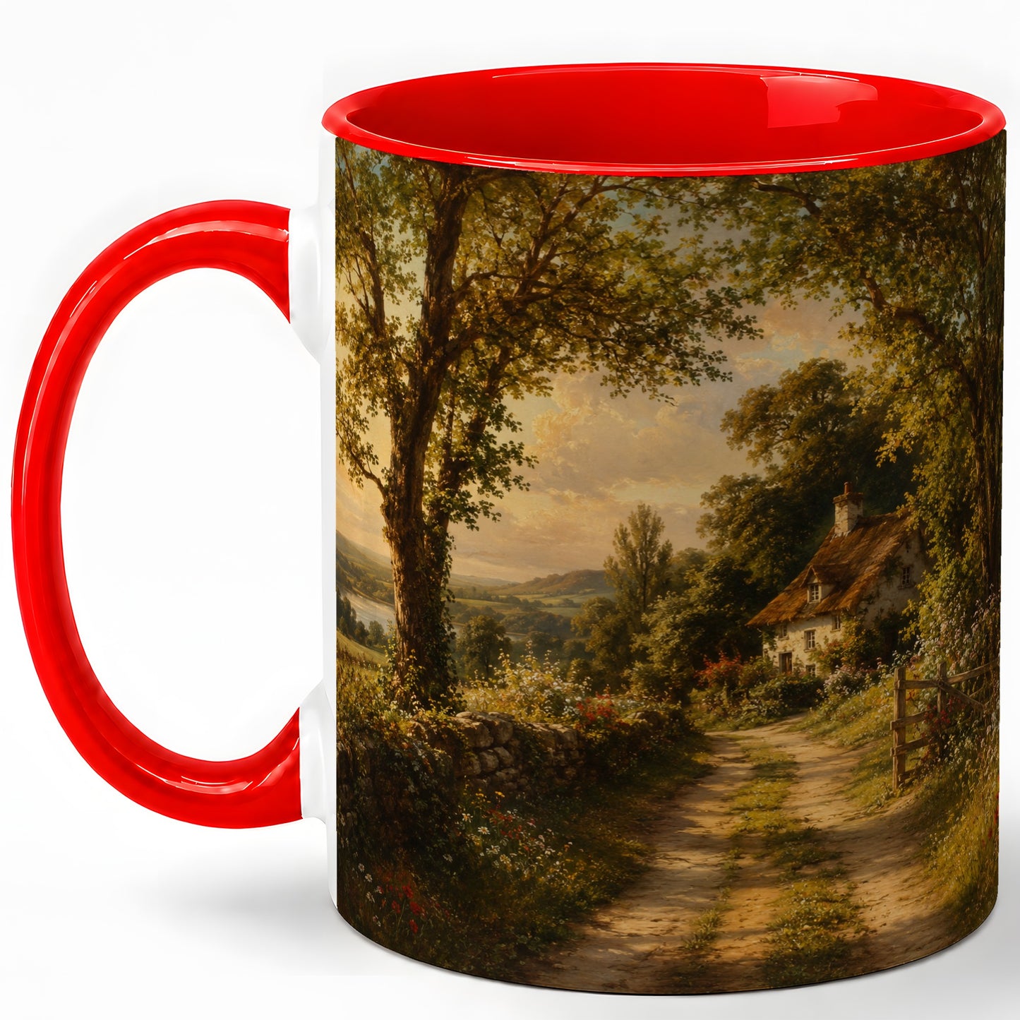 Cottage Countryside Ceramic Mug, Golden Garden Path Landscape