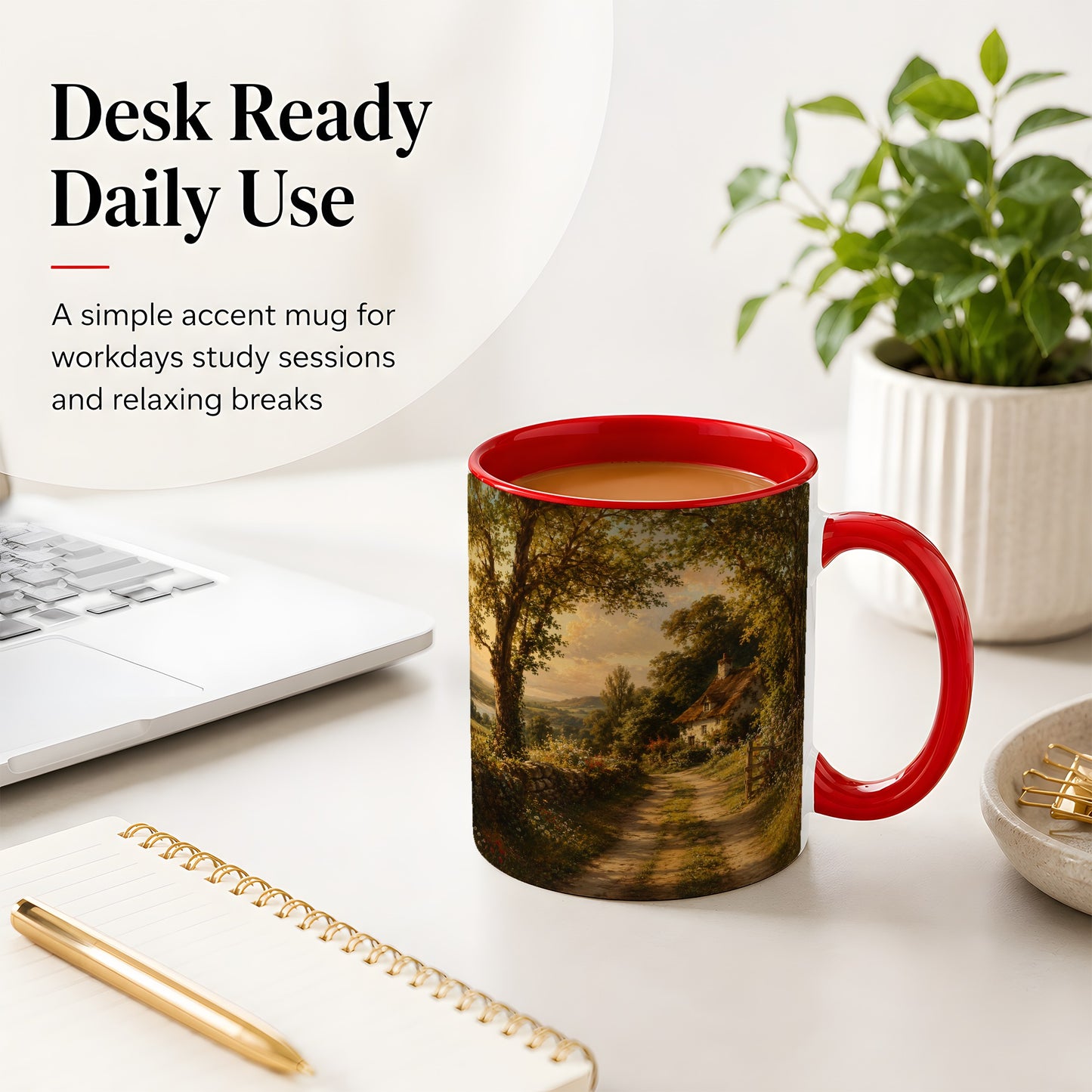 #pl[11oz|Red] Cottage Countryside Ceramic Mug, Golden Garden Path Landscape