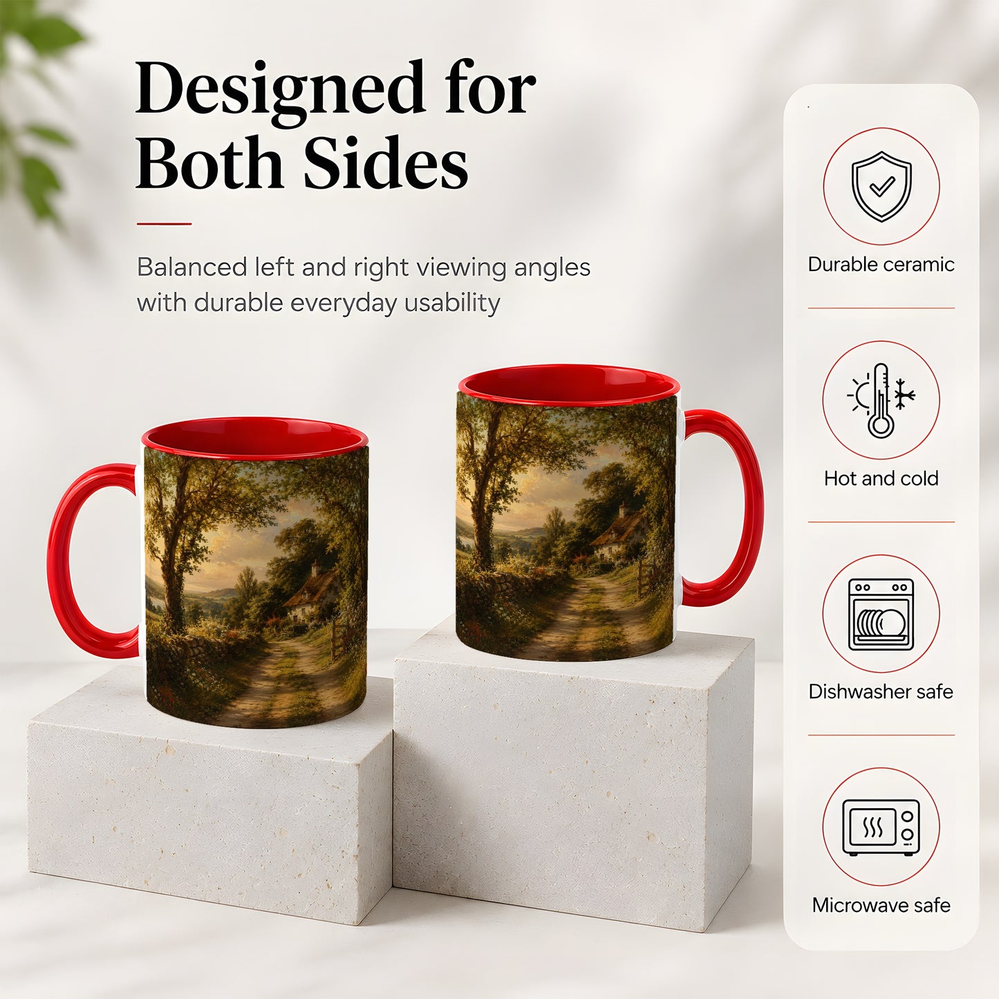 #pl[11oz|Red] Cottage Countryside Ceramic Mug, Golden Garden Path Landscape