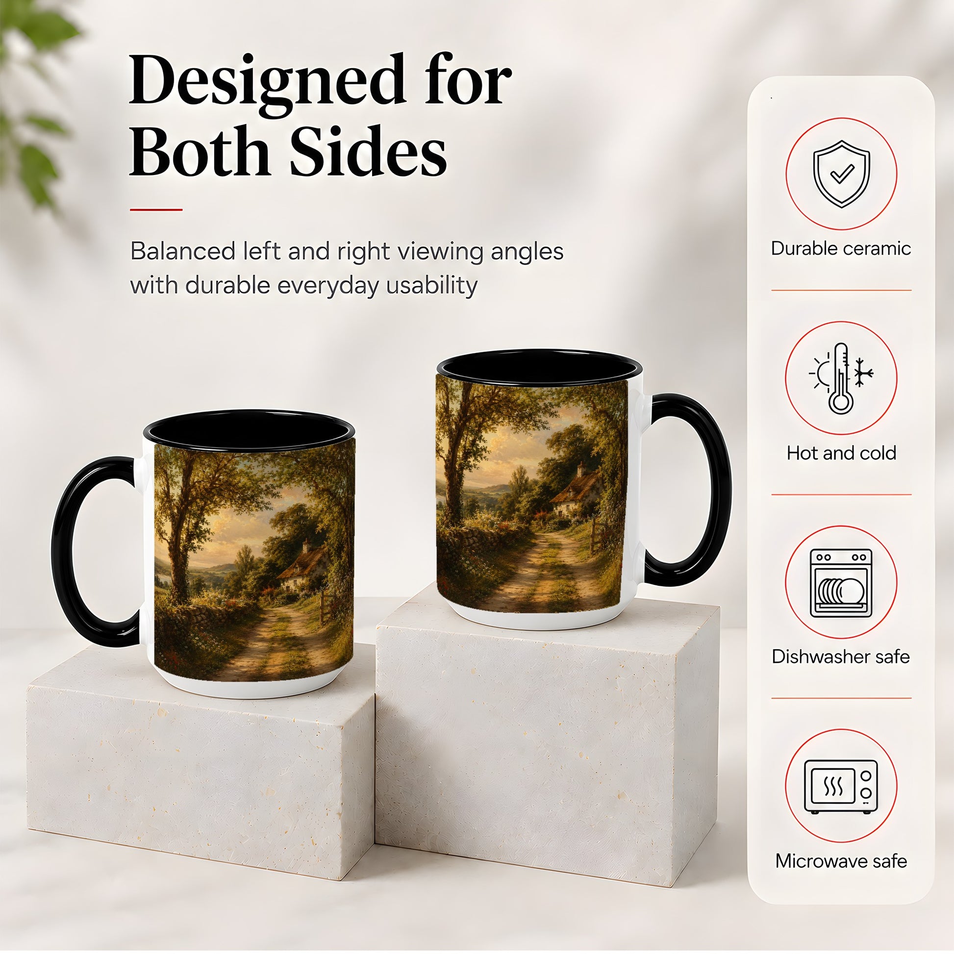 #pl[15oz|Black] Cottage Countryside Ceramic Mug, Golden Garden Path Landscape