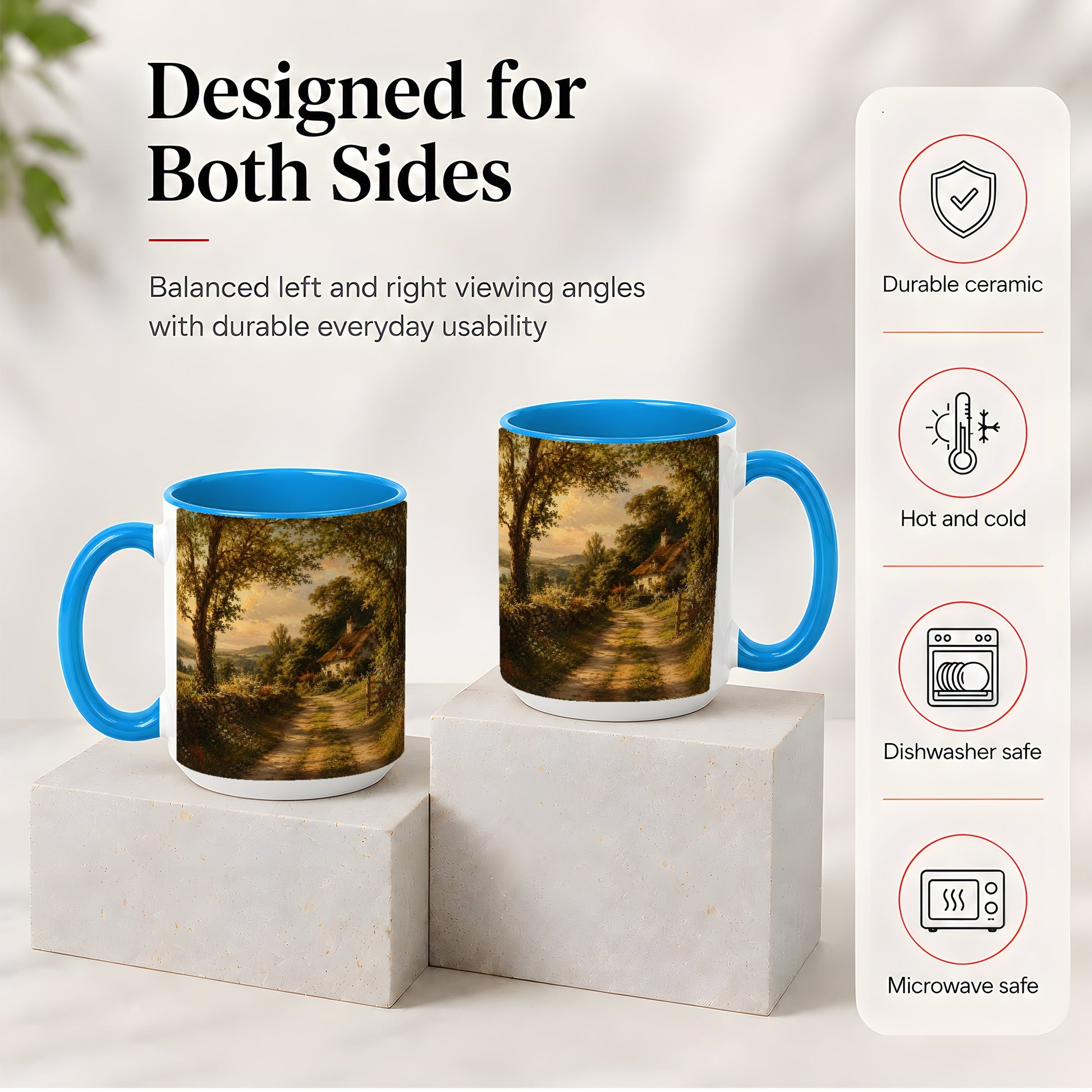 #pl[15oz|Blue] Cottage Countryside Ceramic Mug, Golden Garden Path Landscape