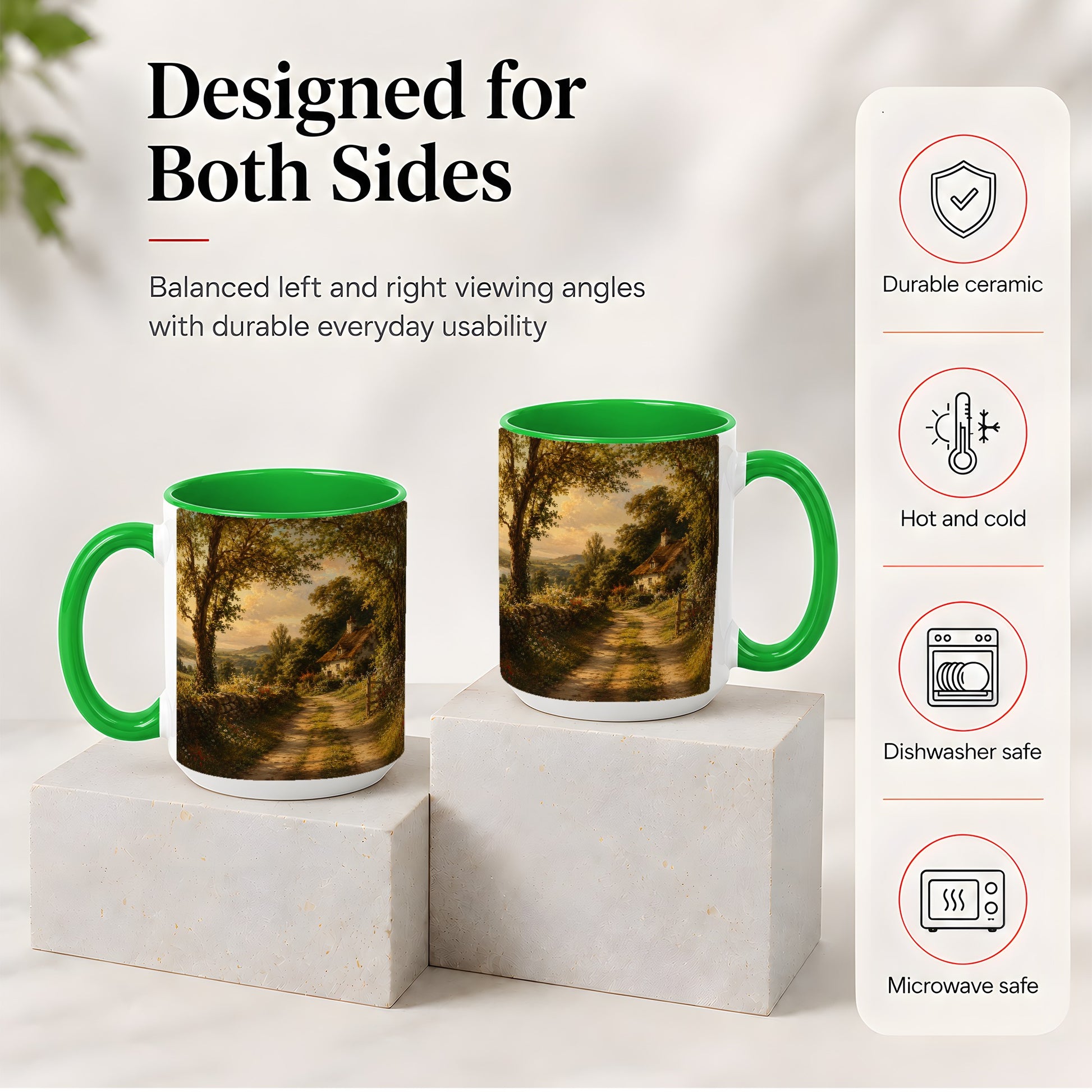 #pl[15oz|Green] Cottage Countryside Ceramic Mug, Golden Garden Path Landscape
