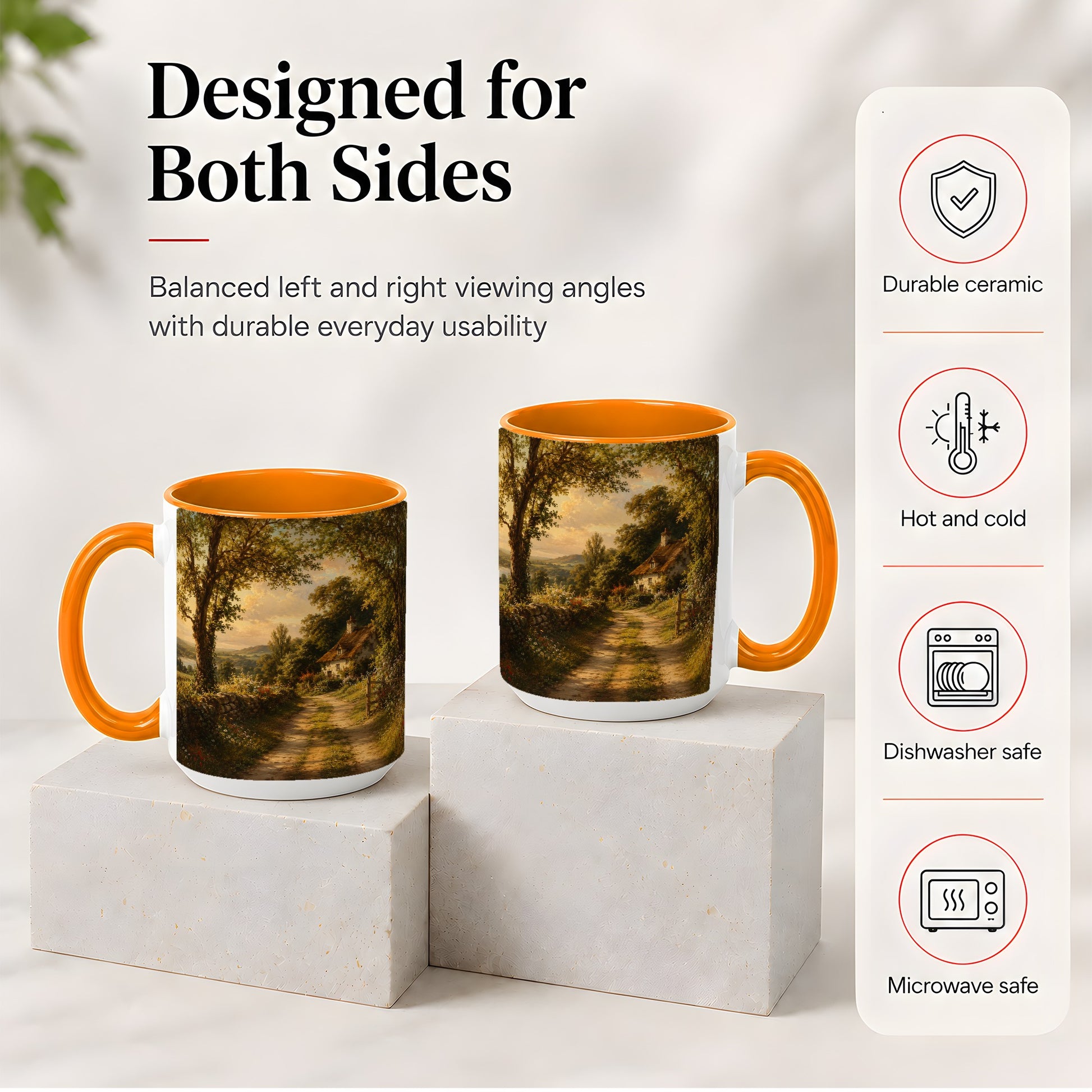 #pl[15oz|Orange] Cottage Countryside Ceramic Mug, Golden Garden Path Landscape
