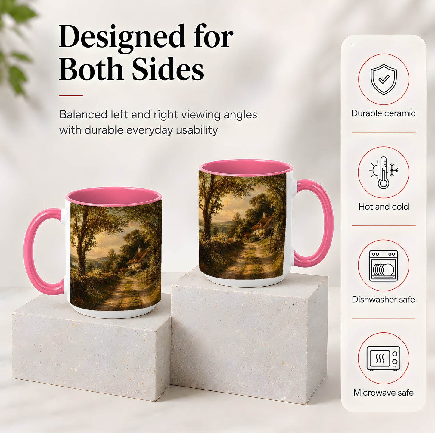 #pl[15oz|Pink] Cottage Countryside Ceramic Mug, Golden Garden Path Landscape