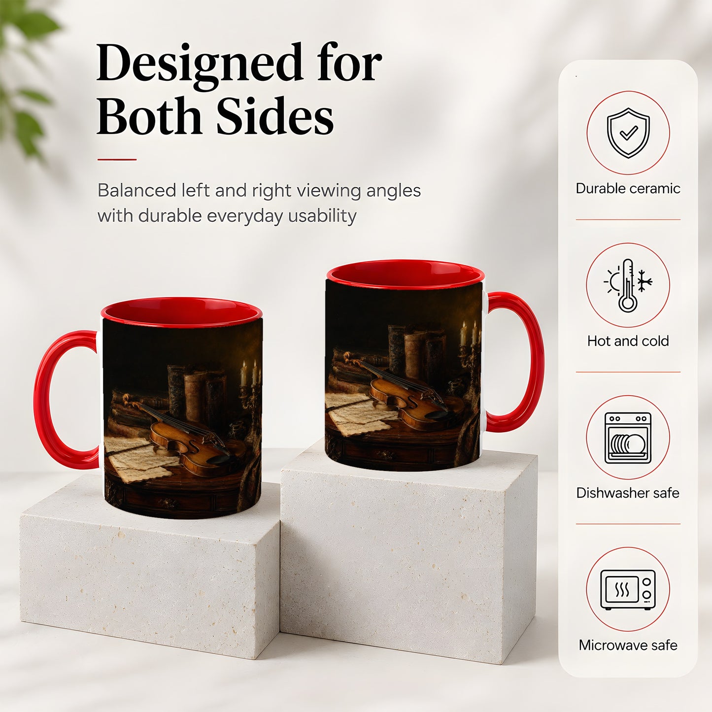 #pl[11oz|Red] Violin Still Life Ceramic Mug, Candlelit Books and Sheet Music