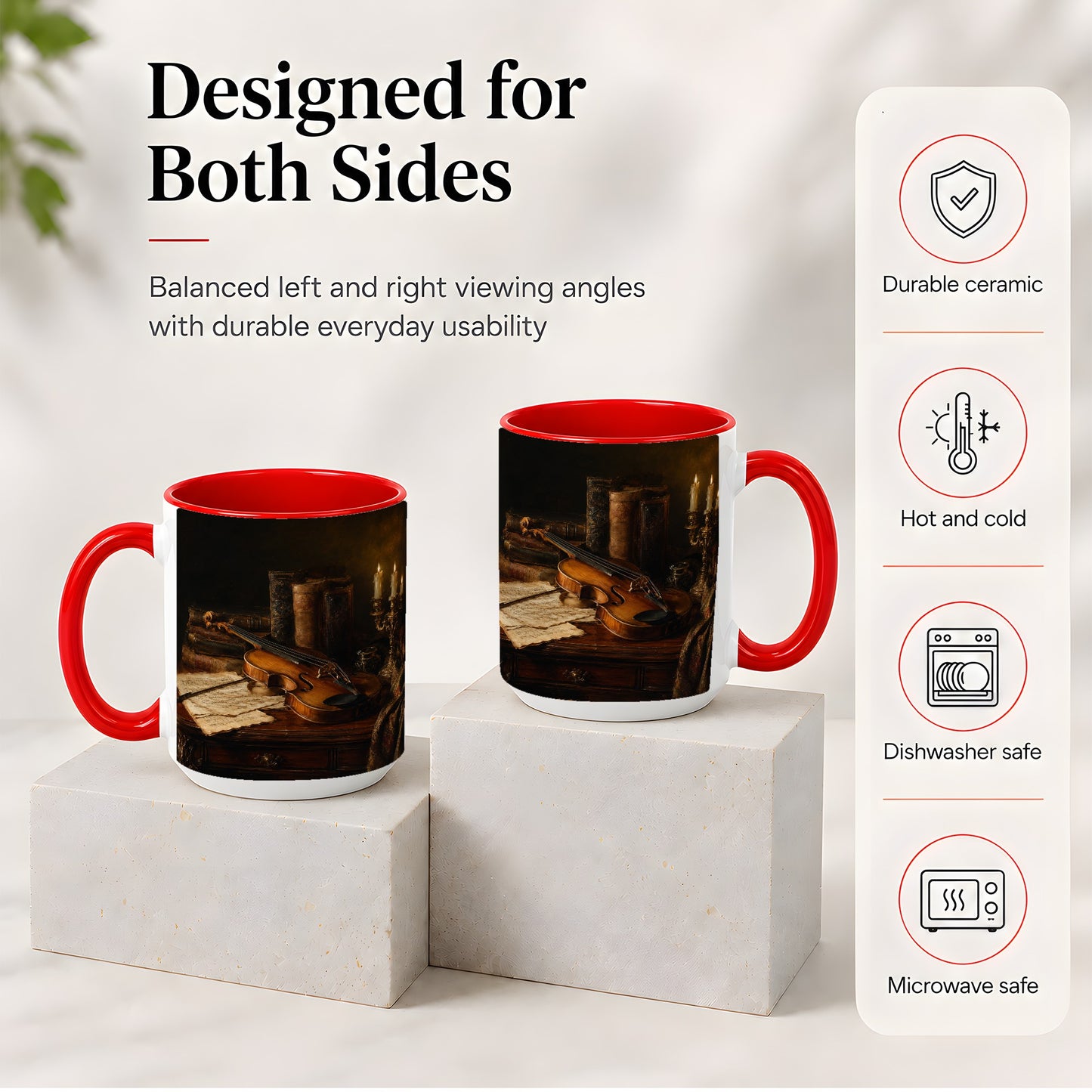 #pl[15oz|Red] Violin Still Life Ceramic Mug, Candlelit Books and Sheet Music