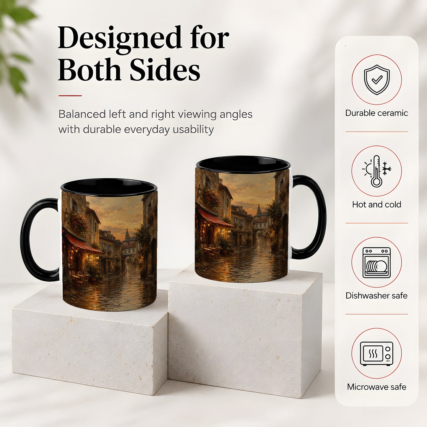 #pl[11oz|Black] Rainy Old Town Ceramic Mug, Cozy European Cafe Street Scene
