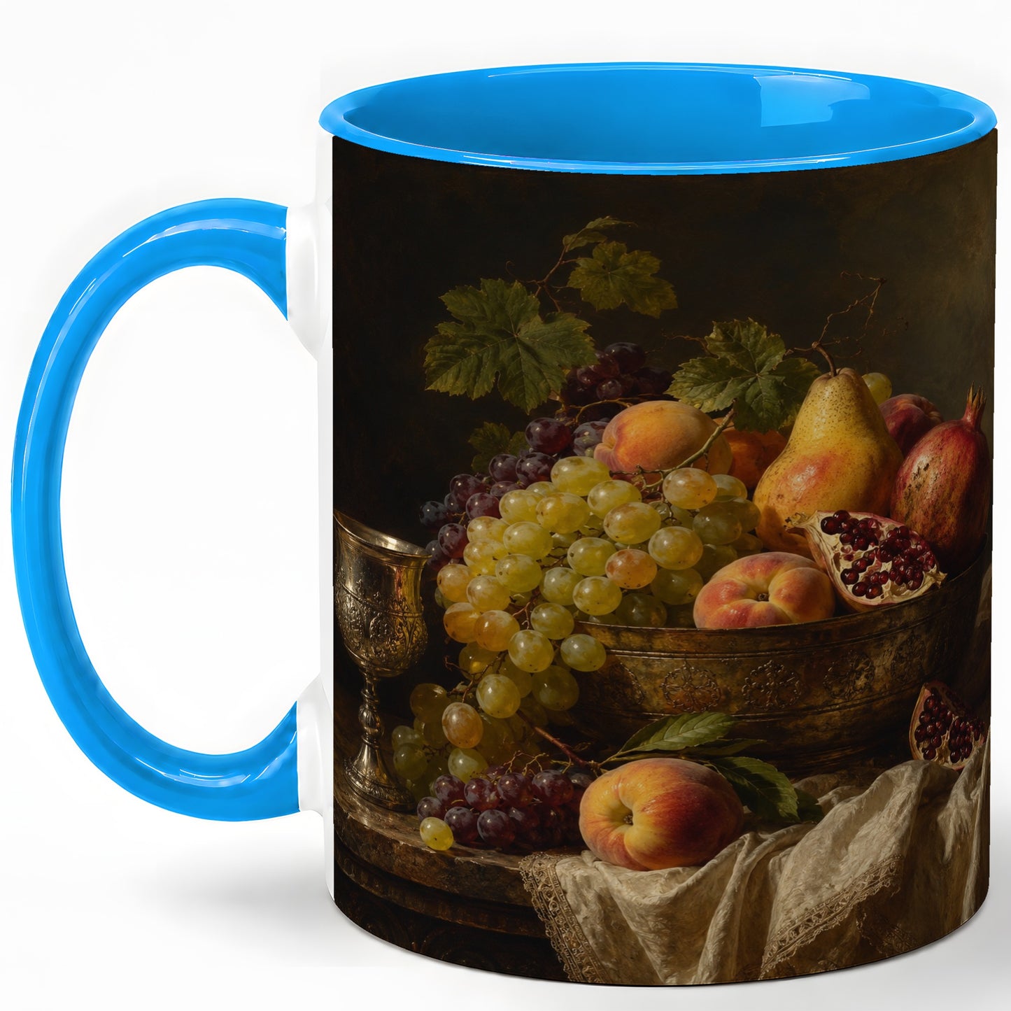 #pl[11oz|Blue] Fruit Still Life Ceramic Mug, Vintage Grapes and Pomegranate Art